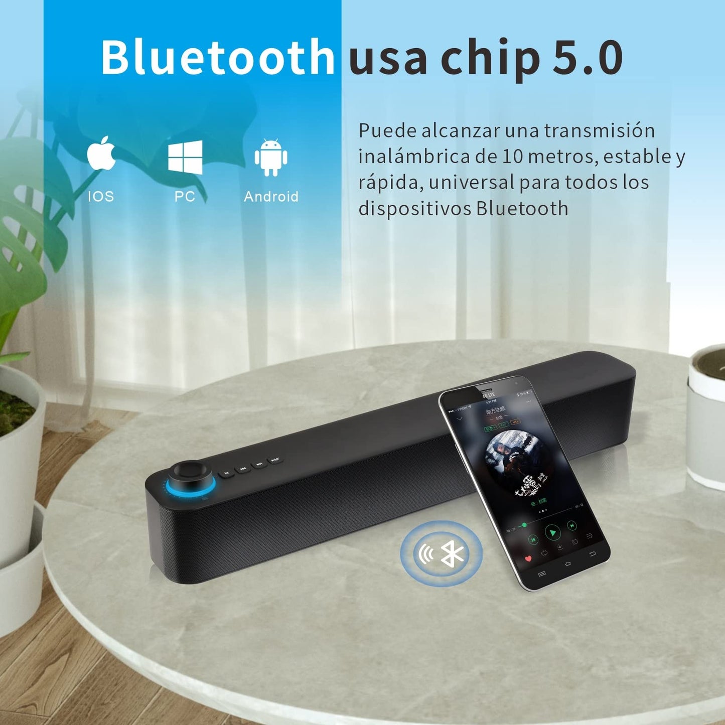 Lirgcuatro Mini Barra de Sonido Estéreo Bluetooth 5.0 Inalámbrico con Subwoofer para TV,Altavoz PC Portátil Llamadas Manos Libres, Altavoces para Cine en Casa, con Audio Micrófono Incorporado(Negro)