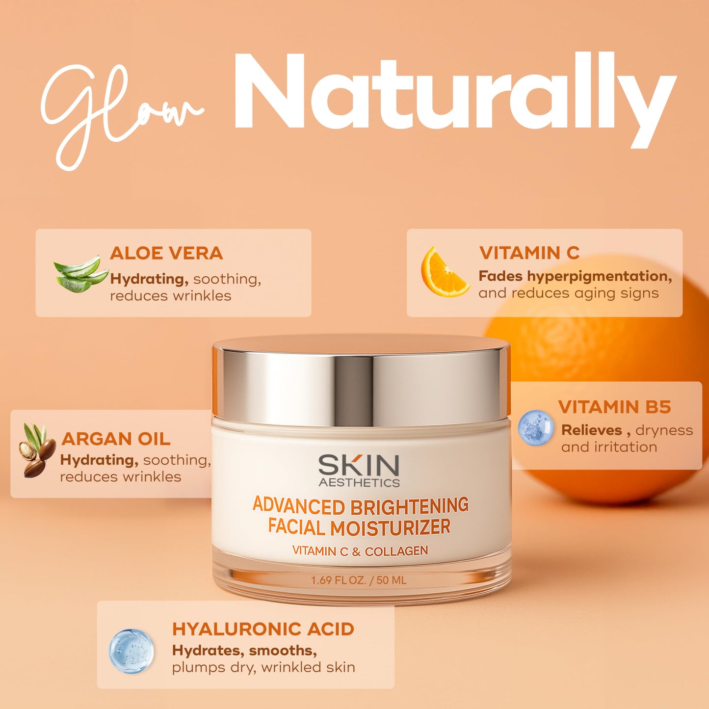 Skin Aesthetics Vitamin C and Collagen Daily Face Moisturizer - Reduce Fine Lines & Wrinkles, Anti-aging, Advanced Brightening Day Cream - Cruelty Free Korean Skincare For All Skin Types - 1.69 Fl. oz