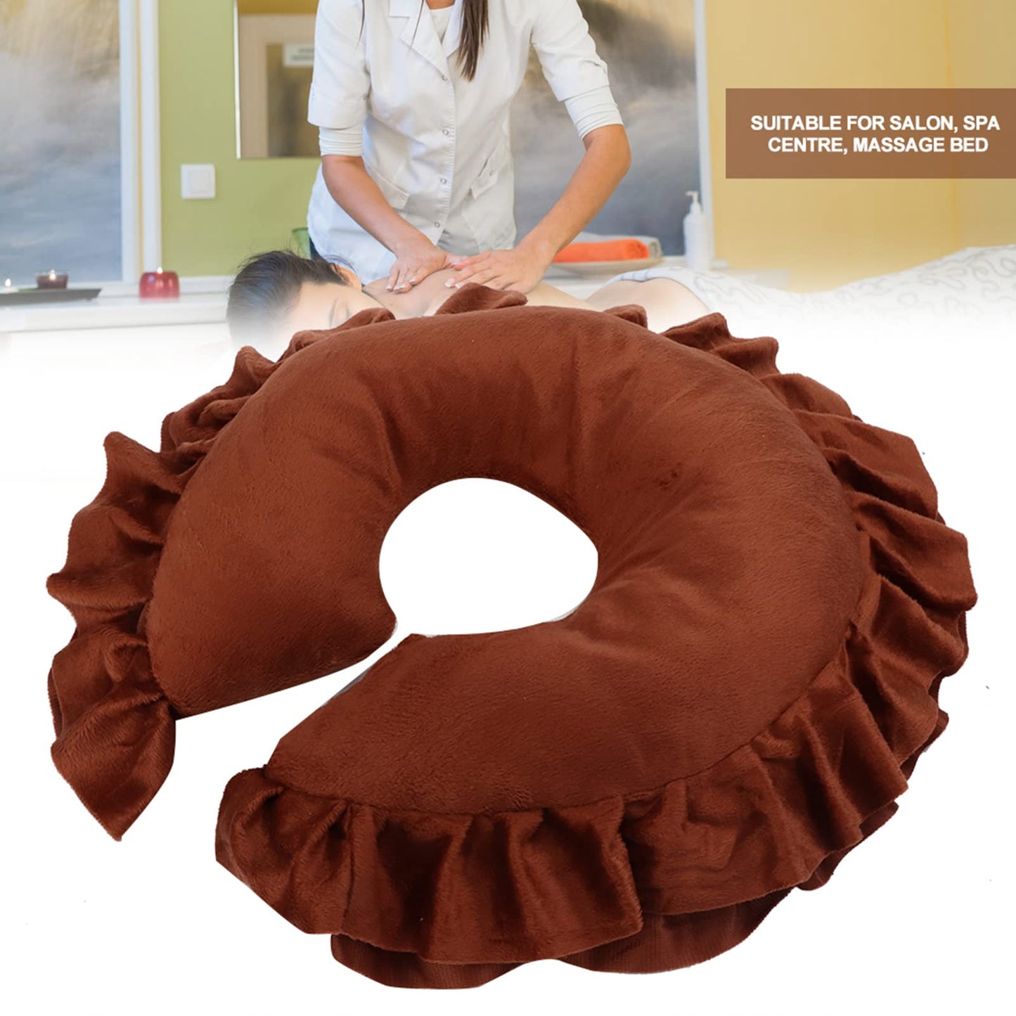 Almohada Facial en Forma de U Desmontable Marrón para Salón de Spa y Cama de Masaje