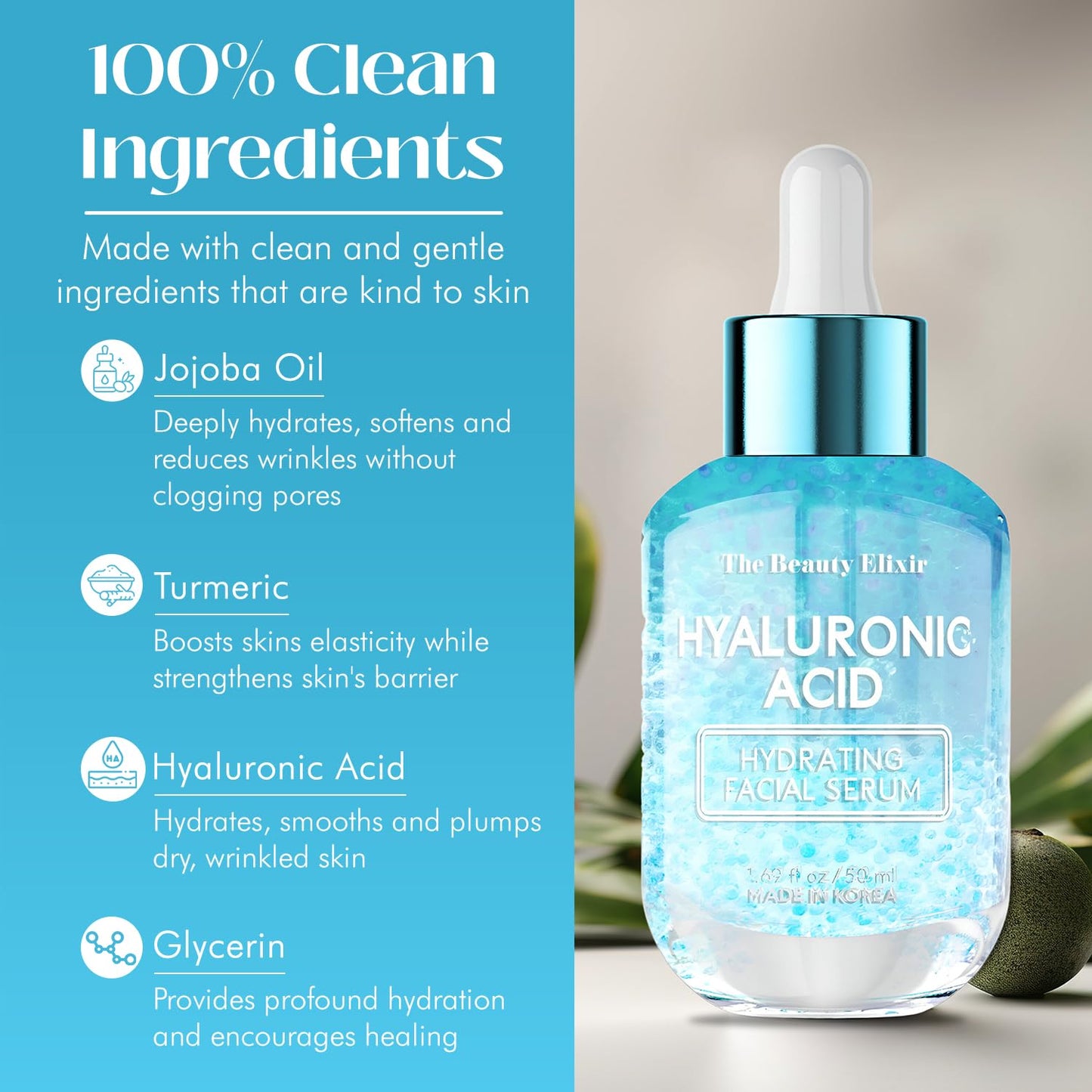 The Beauty Elixir Suero De Ácido Hialurónico Beauty Elixir Para El Rostro: Tratamiento Antienvejecimiento, Hidratante Y Rejuvenecedor Para Líneas Finas Y Arrugas. Cuidado De La P Ácido Hialurónico 1,
