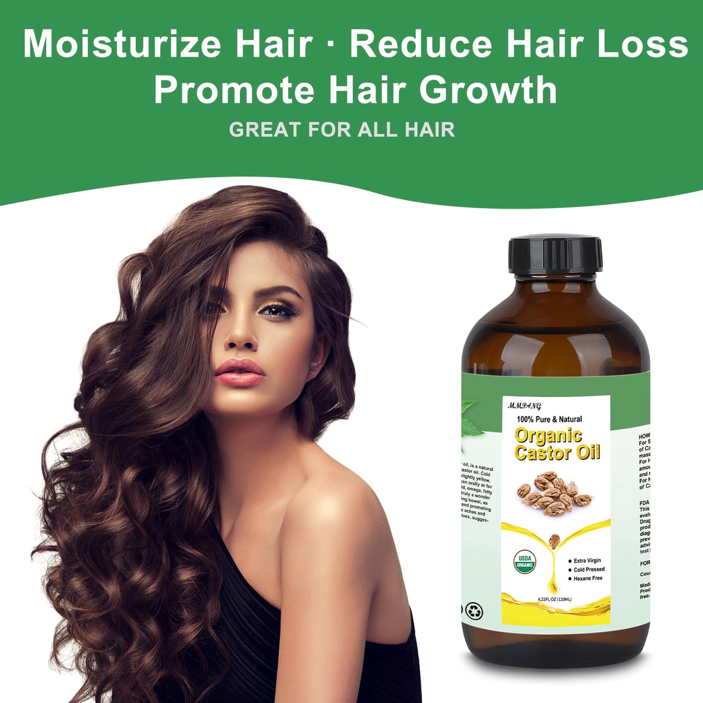 Aceite de Ricino Orgánico Estimulante para Cabello, Pestañas y Cejas - Promueve Crecimiento Natural - Hidratante 120ml