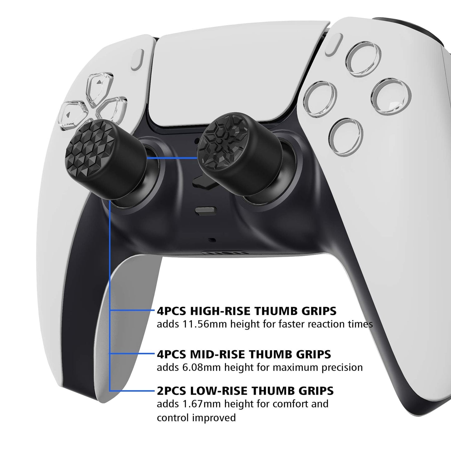Agarres para el Pulgar PlayVital Negro con 3 Alturas de Convexo y Cóncavo para PS5 PS4 Xbox Series X/S One Switch Pro