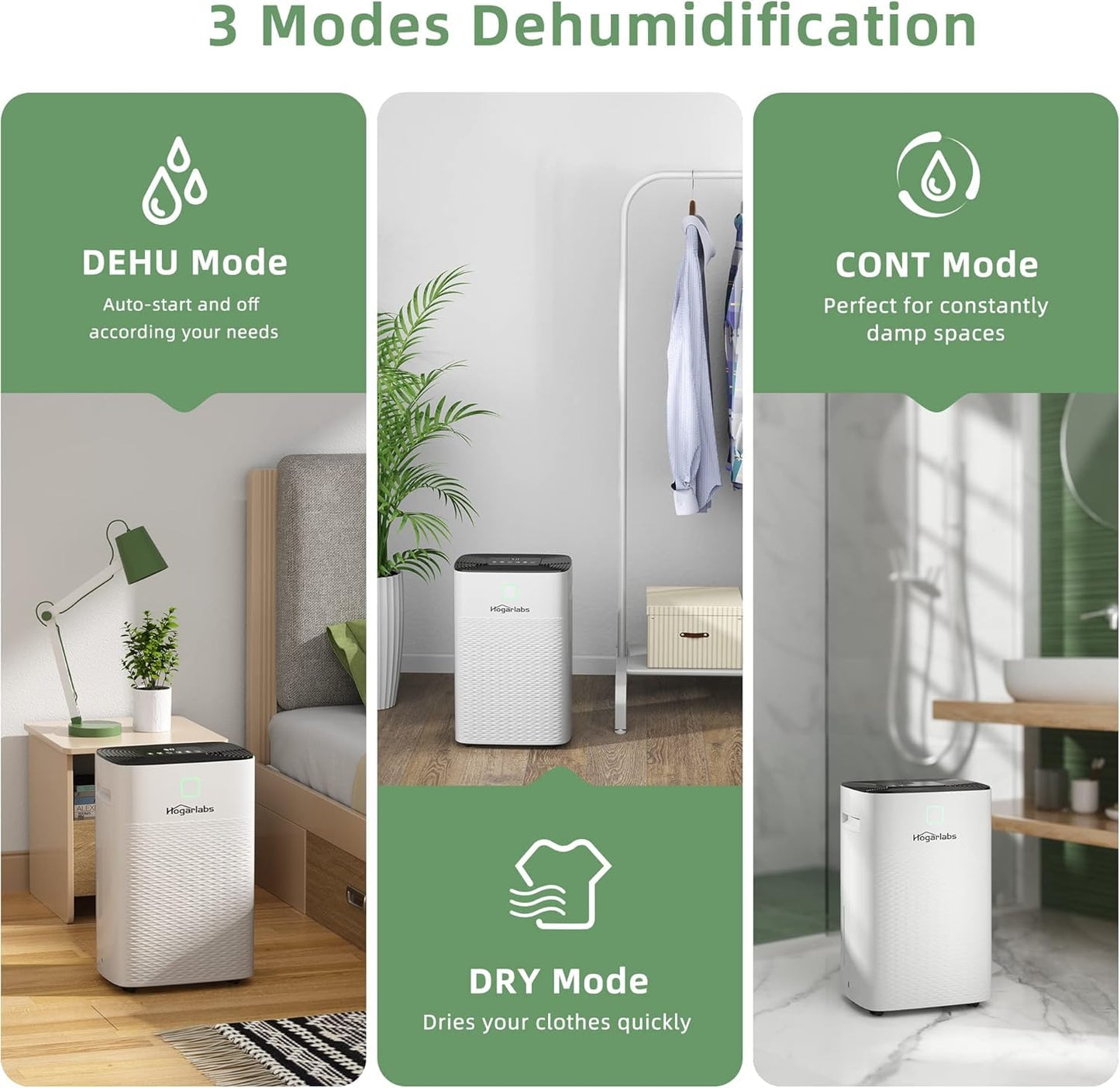 HOGARLABS Deshumidificador de 30 pintas para hogar y sótanos, 3 modos de trabajo, protección contra desbordamiento y reinicio automático, ultra silencioso