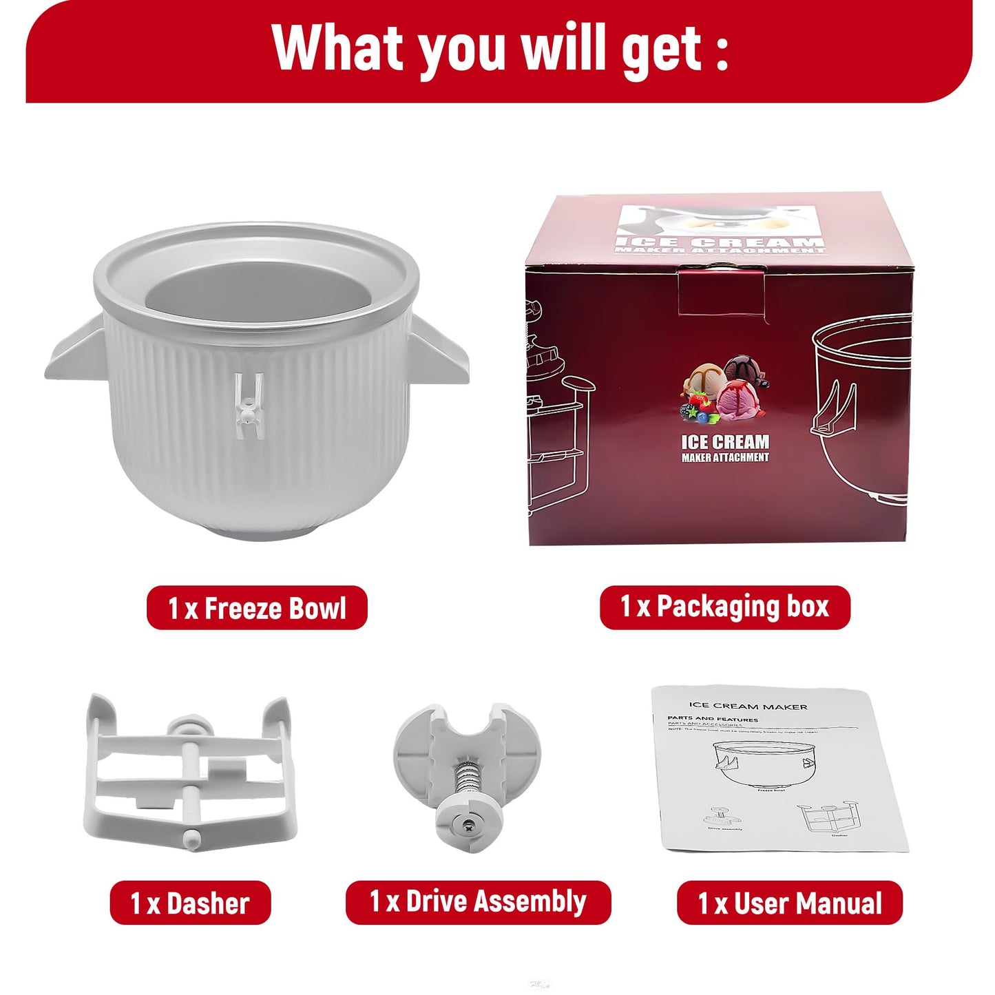 Accesorio para Helados KitchenAid Blanco Compatible con Batidoras de Soporte 4.5/5 y 6 Cuartos