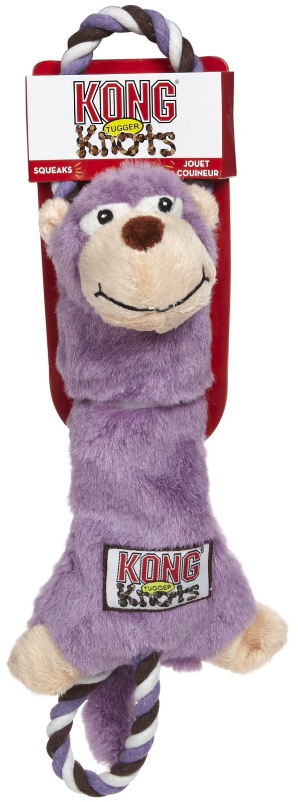 KONG - Tugger Knots Monkey - Juguete para Perro remolcador de Guerra, Relleno mínimo y Cuerdas de Bucle para Mayor Fuerza - para Perros pequeños/medianos