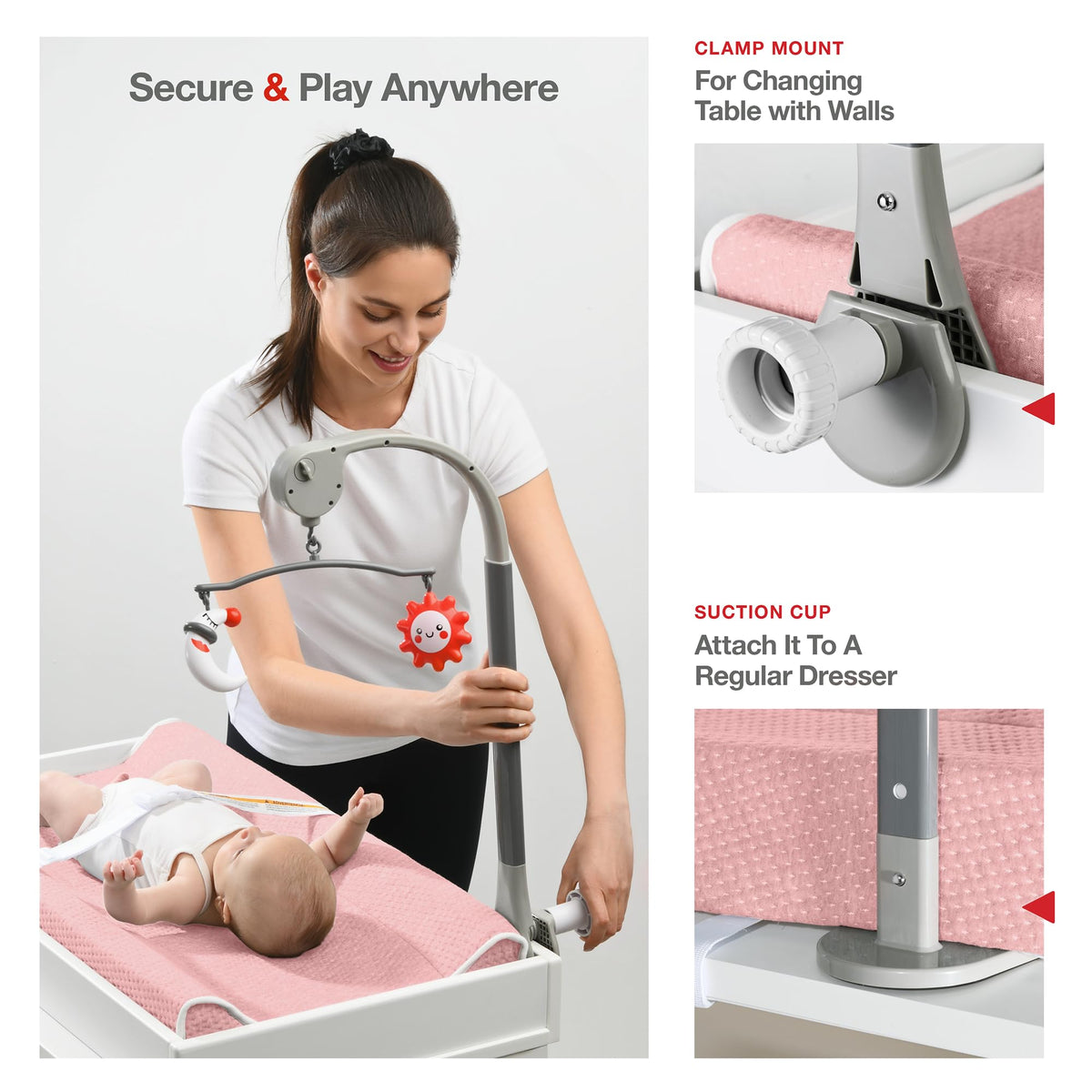 Cambiador – Cambiador de espuma contorneado para bebé para cambiador, cambiador de pañales impermeable, incluye funda antideslizante, suave, extraíble y lavable, barra de juguete portátil con modo