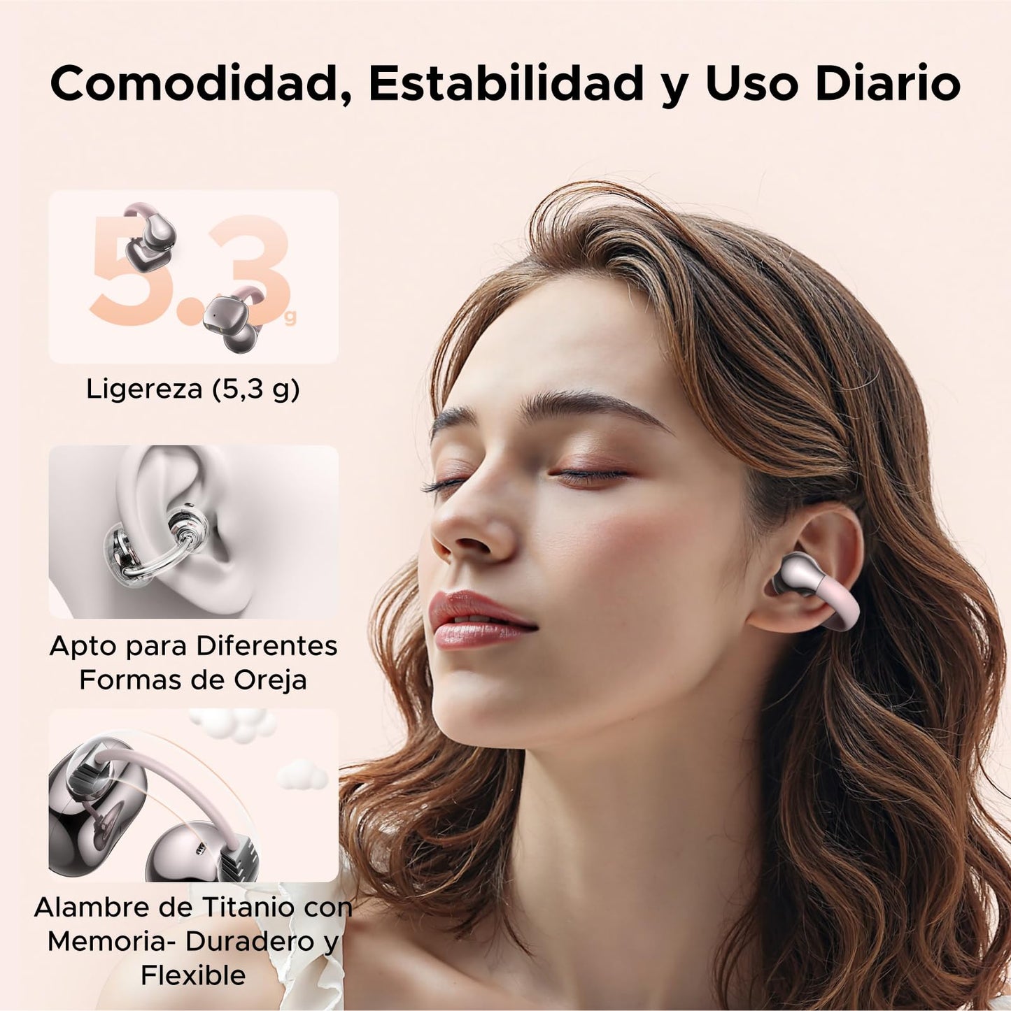 Audífonos Inalámbricos Bluetooth 5.4 UGREEN Negro Open-Ear ENC 12mm con Carga Rápida para 30 Horas de Reproducción