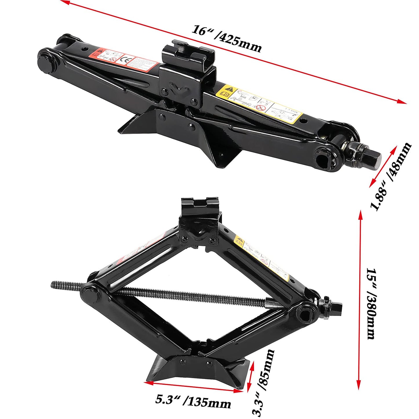 JOIKIT 2 Paquetes de 1,5 toneladas/1499,6 kg de Capacidad, Gato de Coche con 2 Asas de carraca, Elevador de Tijera de Coche para vagón, Furgoneta, SUV, camión, Altura máxima de 15 Pulgadas