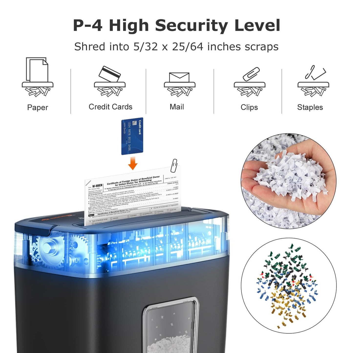 Bonsaii - Trituradora de papel de 6 hojas de alta seguridad, microcorte, tarjetas de crédito, correo, grapas, clips para uso doméstico con contenedor de 4.2 galones (C261-D)