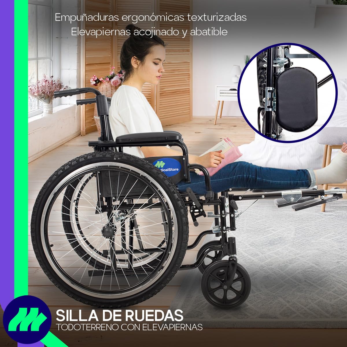 Silla de Ruedas Medical Store Roja Todo Terreno Lujo Acero Resistente Con Eleva Piernas y Descansabrazos Abatibles