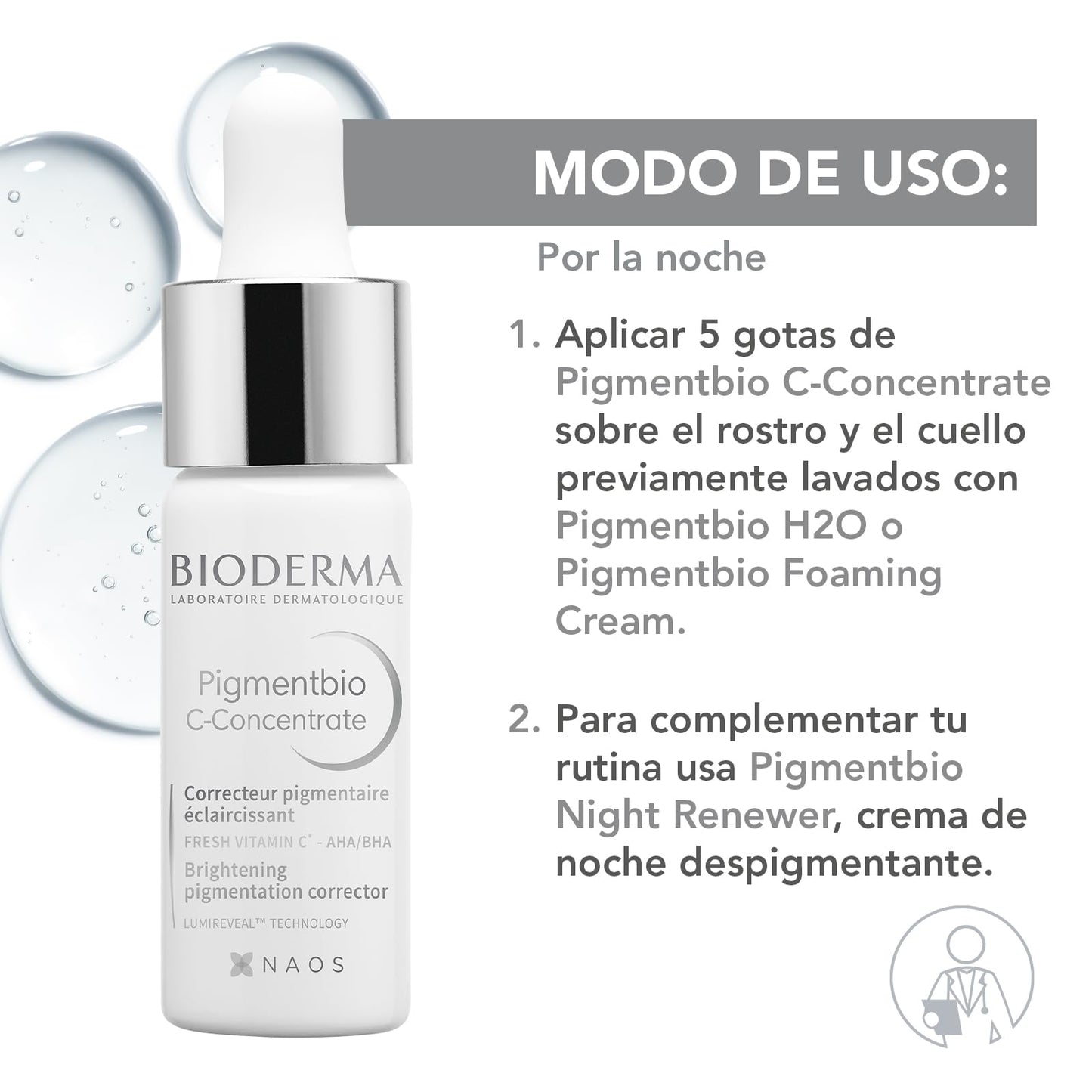 BIODERMA, Sérum Antimanchas, Pigmentbio C-Concentrate Sérum Con Vitamina C, Hidratante para Rutina de Noche, 15ML