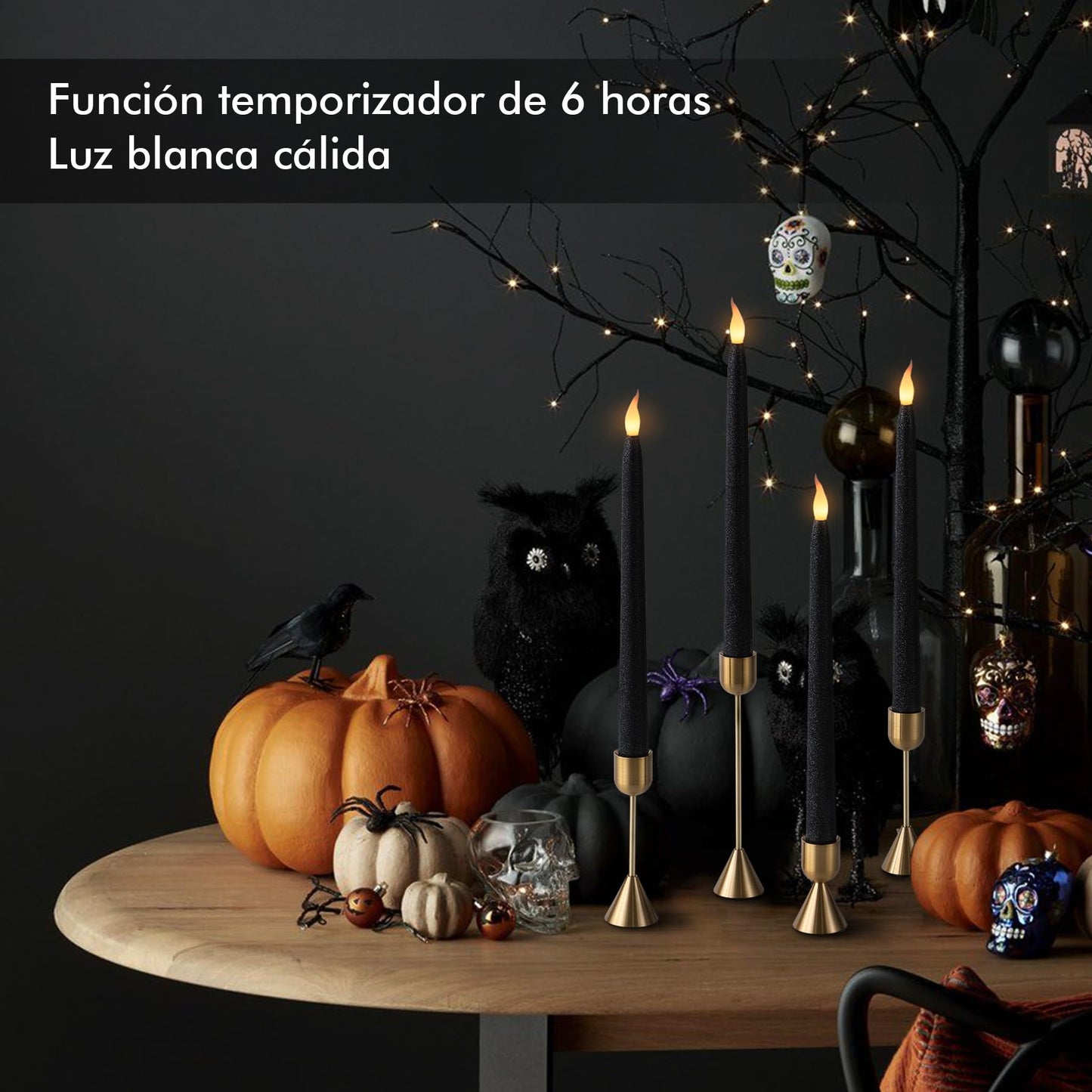 Velas LED Rhytsing Negro Brillantes con Temporizador 28 cm para Candelabros