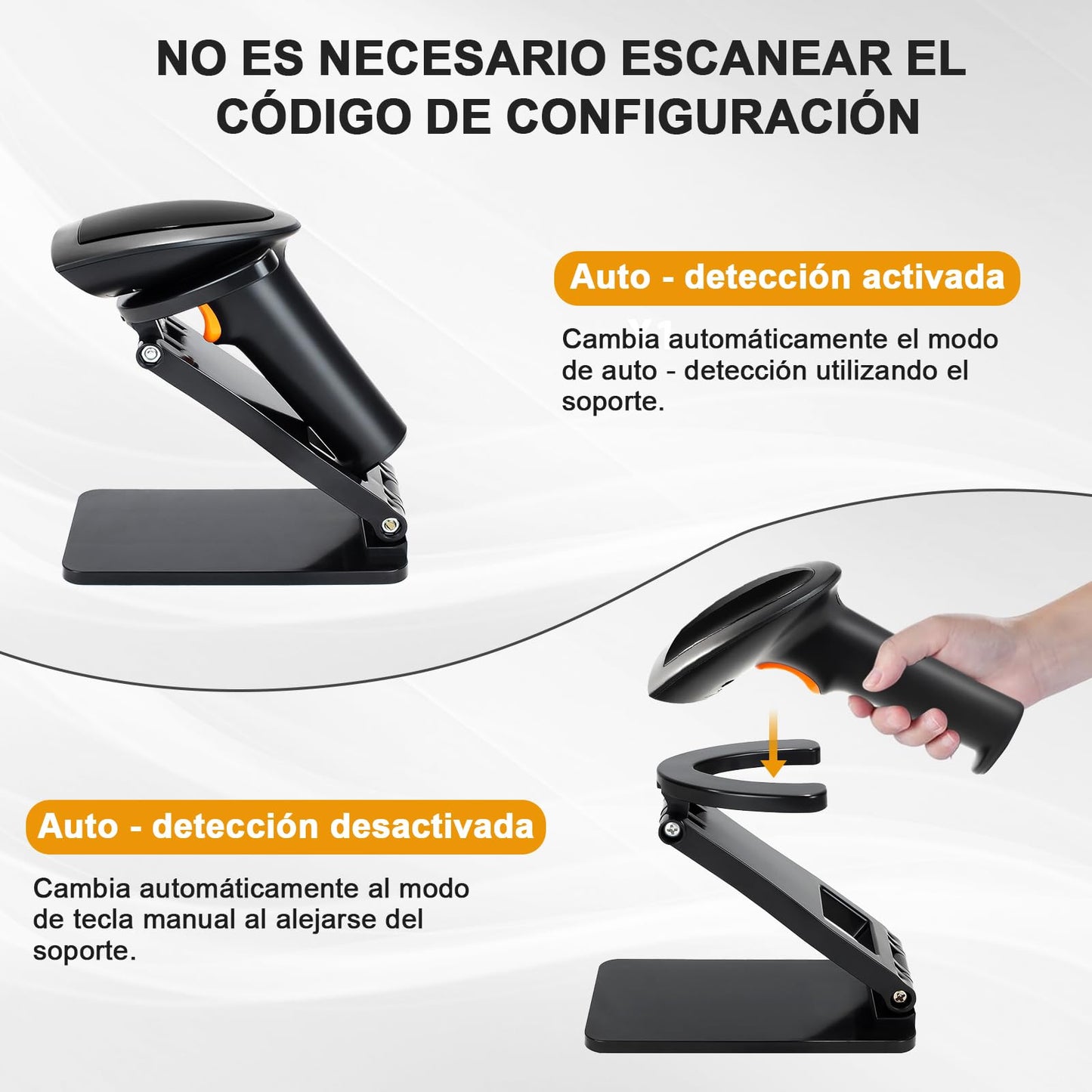 Escáner de Código de Barras WELIKERA Bluetooth 2D 1D Inalámbrico con Soporte y USB para Puntos de Venta