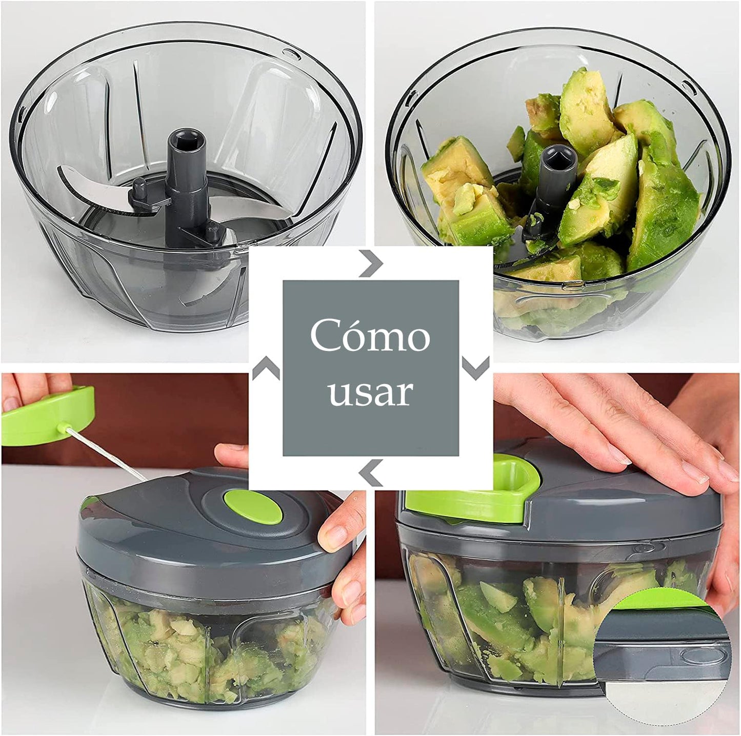 U Chef Procesador Manual de Alimentos 2 en 1, Molinillo de ajo, Picadora de Verduras, Picador de cebolla, Cortador de Verduras de Cocina portátil de 550 ml (Chico)