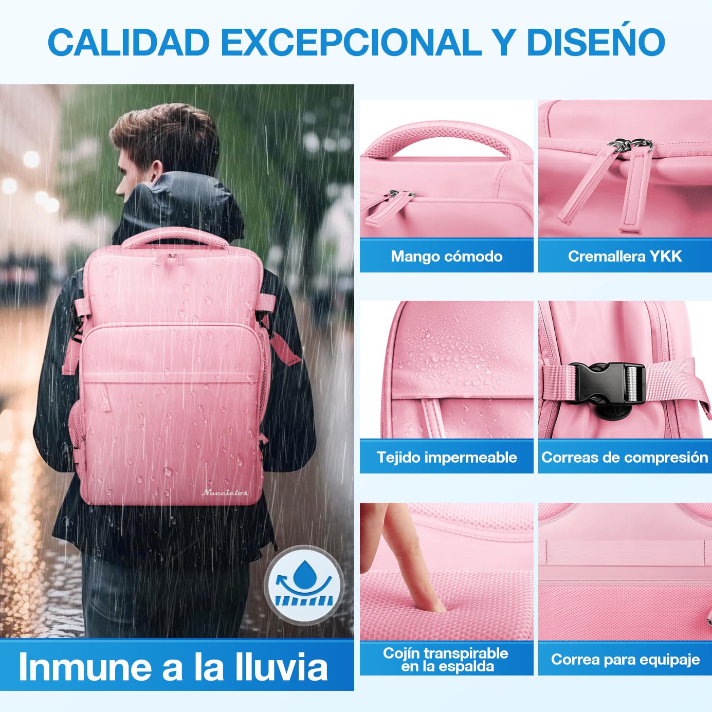 Mochila de Viaje Expandible Aéreo Impermeable Rosa para Laptop de Negocios para Hombres y Mujeres