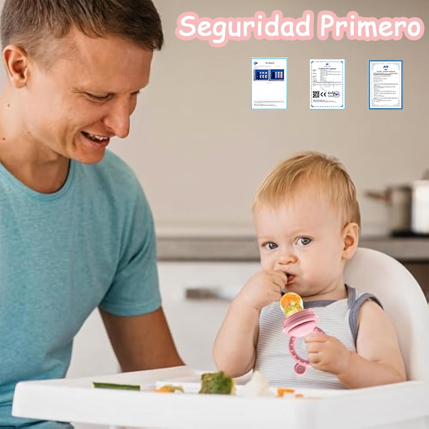 EHRHDKNS Bandeja Congeladora de Alimentos para Bebés Sin BPA, Adecuado para la Introducción Segura de Alimentos, Fruta y Papillas a Partir de los 4 Meses, Fortalece los Dientes del Bebé y le Ayuda a Comer Sano (Rosa, Sonriente)