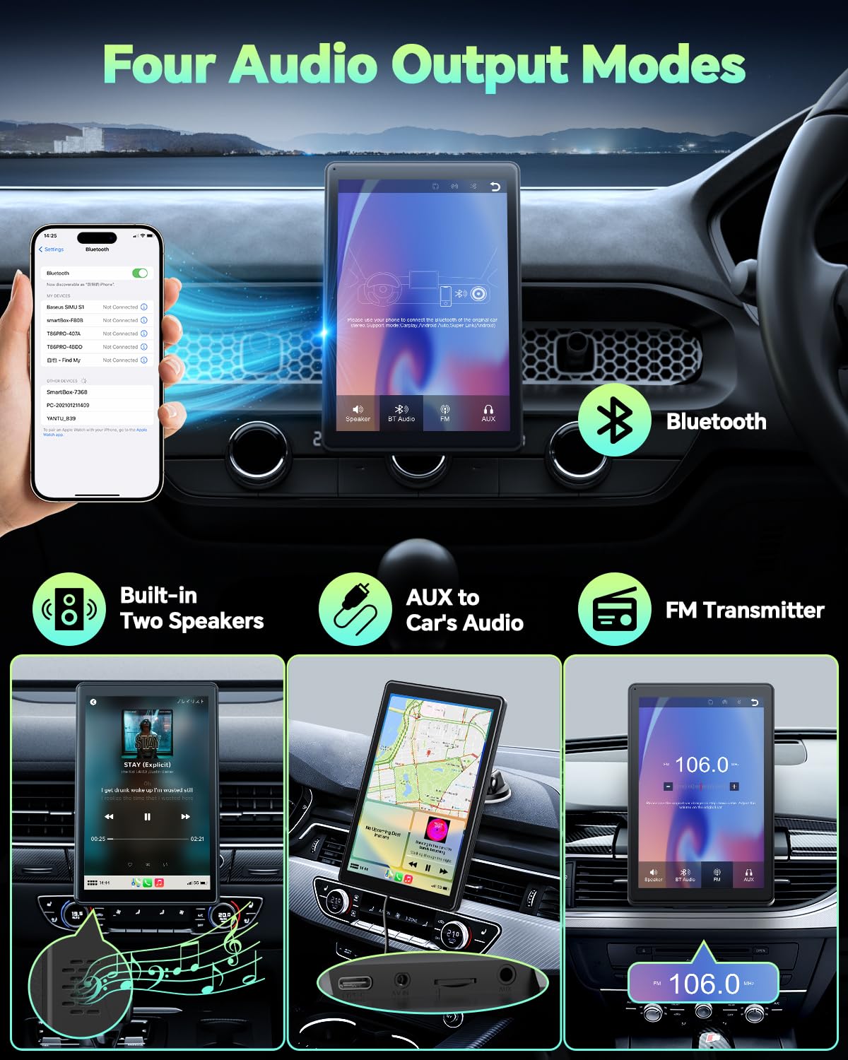 LAMTTO - visualización inalámbrica para Carplay para Coche, Android, Soporte magnético, OTA, visualización de Retrato y Paisaje, navegación GPS, receptores de Audio portátiles para Coche, Enlace