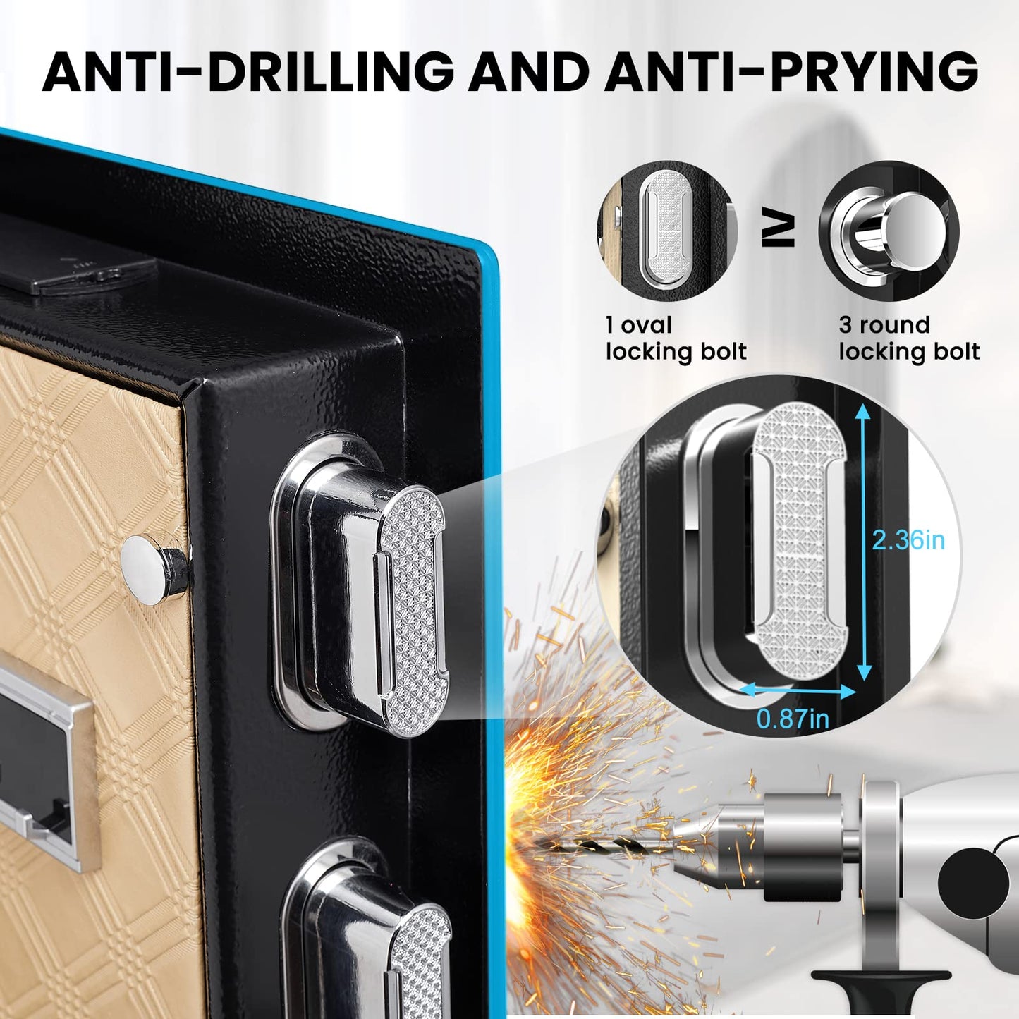 Caja de seguridad biométrica para huellas dactilares, 2.6 Cub, caja de seguridad con aviso de voz y gabinete interior privado, caja fuerte para el hogar con teclado de visualización táctil, doble