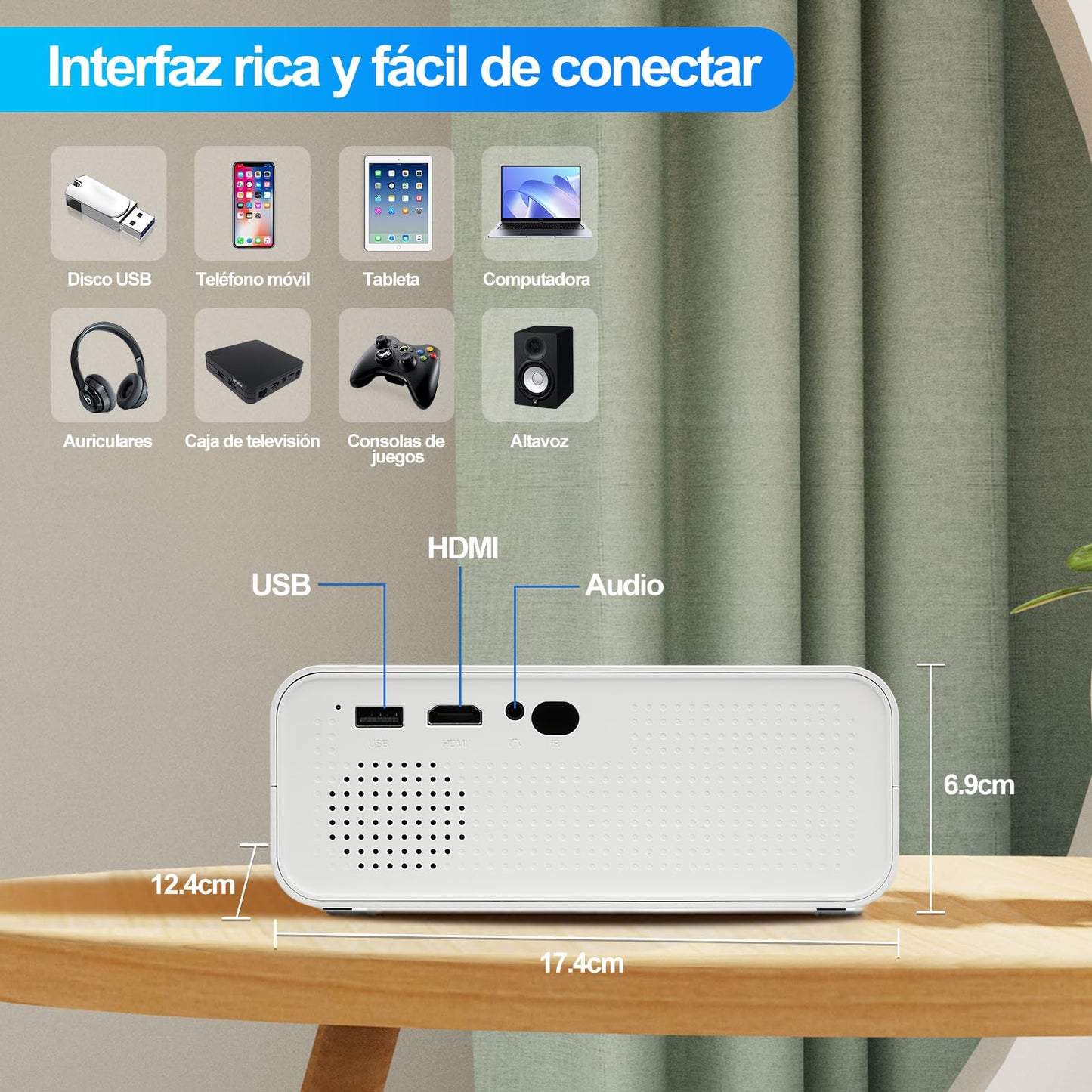 Proyector Portátil Actualizado, Proyectores WiFi Incorporado Sistema 11.0