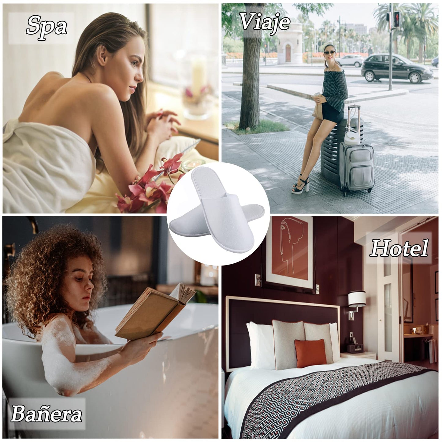 Pack de 10 Pares de Pantuflas Desechables para Spa - Cómodas y Antideslizantes - Ideal para Hogar, Viajes, Fiestas y Hoteles - Talla Única (Blanco)
