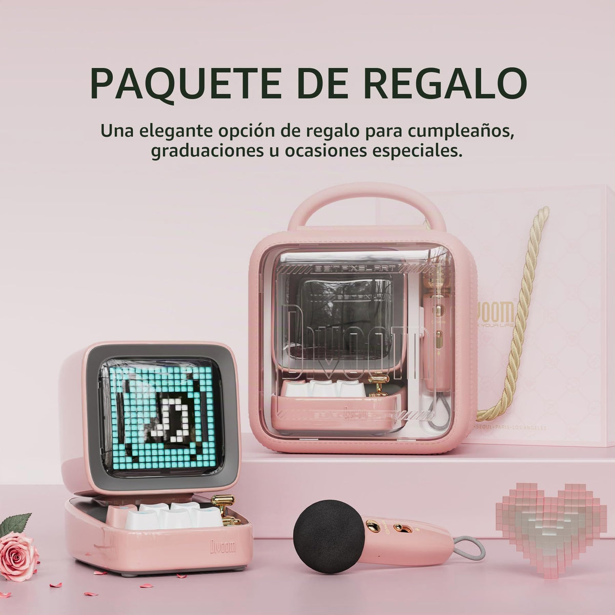 Micrófono con Altavoz Bluetooth Divoom DitooMic Rosa con función Karaoke