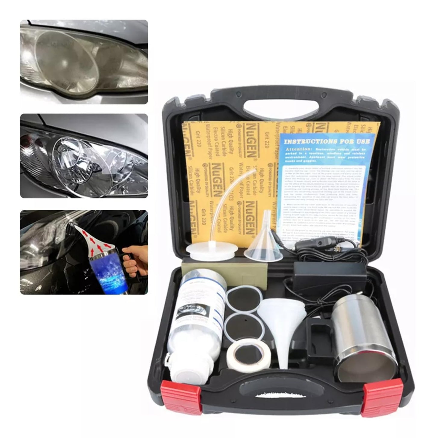 FINYQBET Kit Restaurador de Faros Profesional - 600ml Líquido de Recubrimiento UV, Elimina Amarillamiento/Rayones/Neblina - Herramientas de Pulido para Coches, Motos, Vehículos Eléctricos