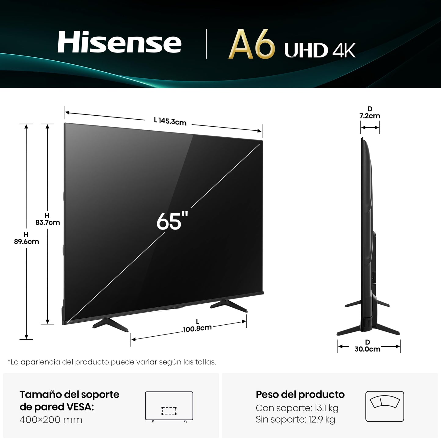 Hisense Television A65N (Modelo 2025) Pantalla 75 Pulgadas, Smart Vidaa TV UHD 4K,Control Remoto por Voz con Alexa, Dolby Vision, Amplia Gama de Colores, DTS Virtual: X, mira TV en Vivo sin Cable