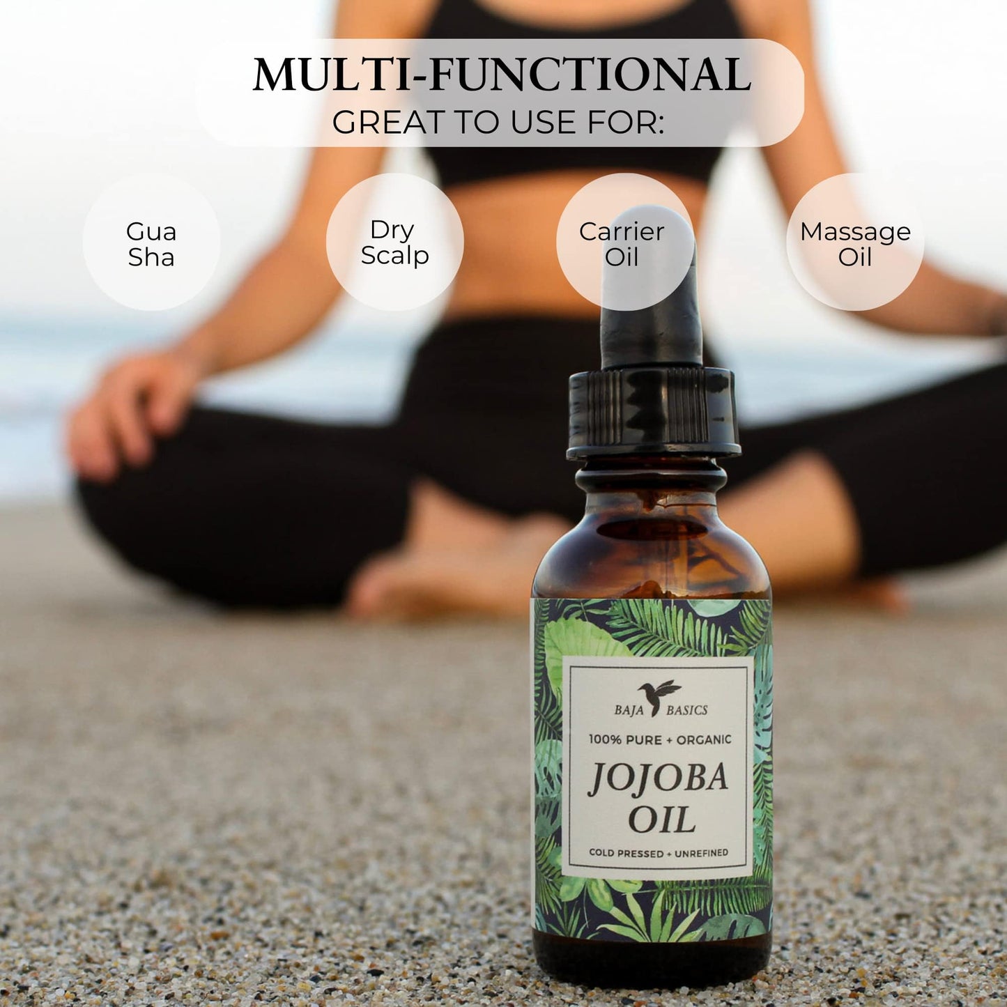 Jojoba Oil - Organic, 100% Pure, Cold Pressed | For Moisturizing Skin, Hair and Cuticles | Large 4oz | Baja Basics