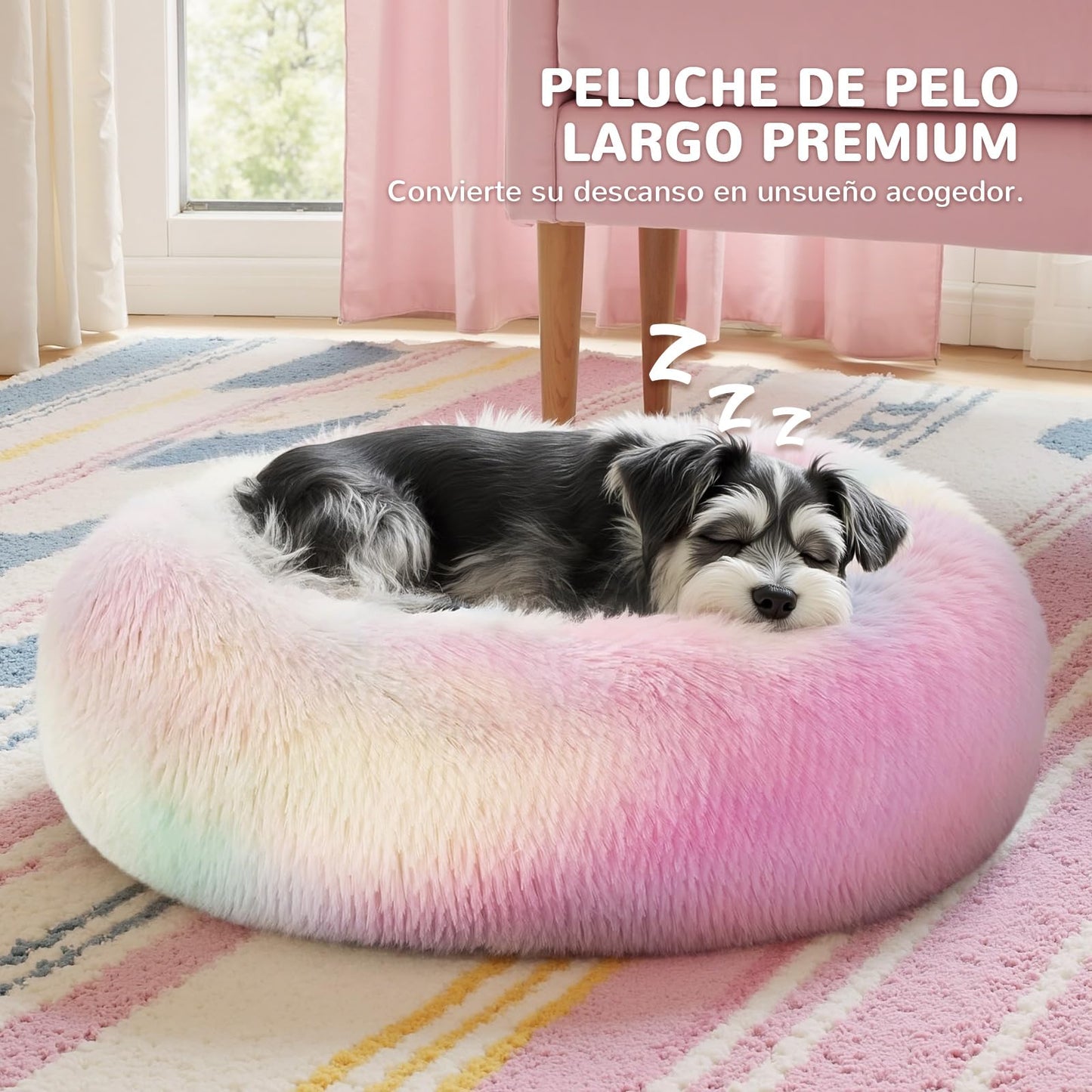 Cama Donut para Perro Spring Blossoms Arcoiris Antideslizante y Lavable Autocalentable 60 cm