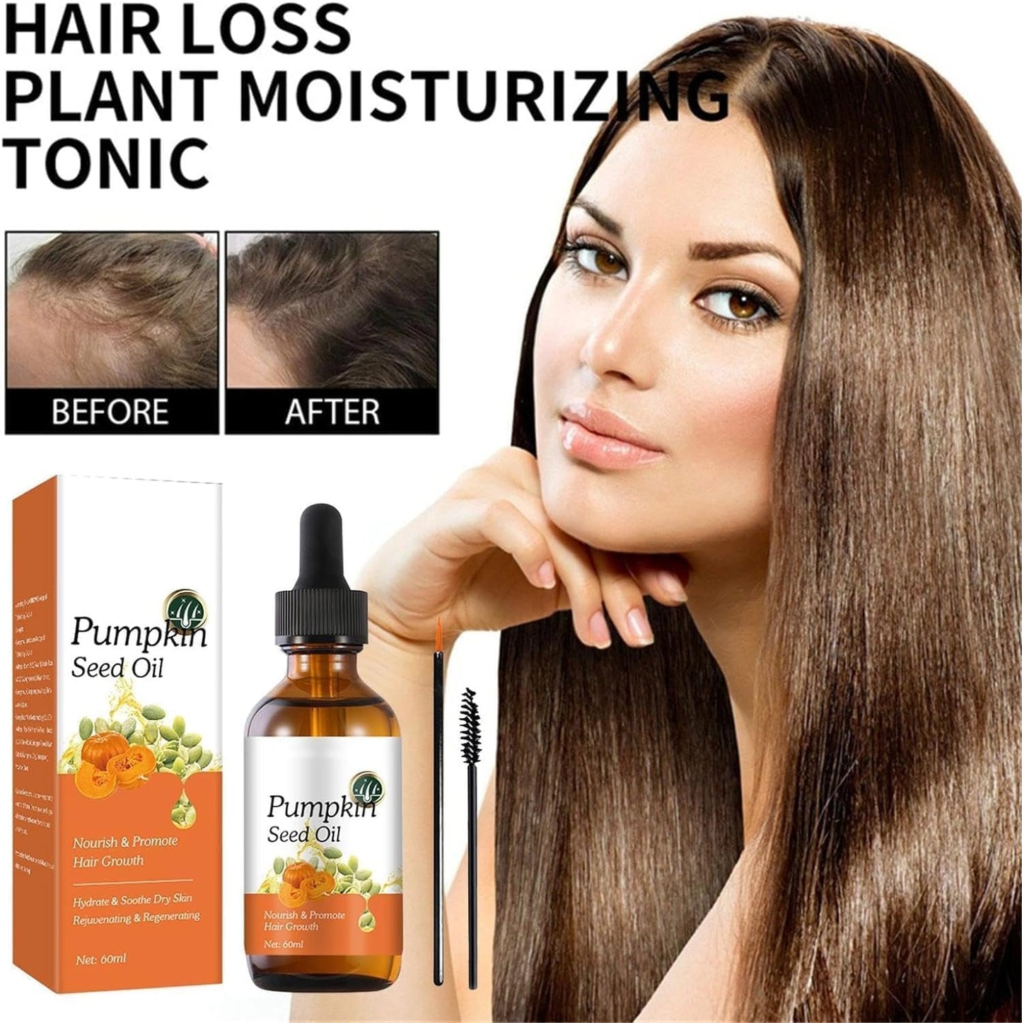 Organic Cold Pressed Pumpkin Seed Oil 60ml - Moisturizes Skin, Scalp, Eyebrows, Eyelashes, Face, and Body - Hair Oil for Dry, Damaged Hair