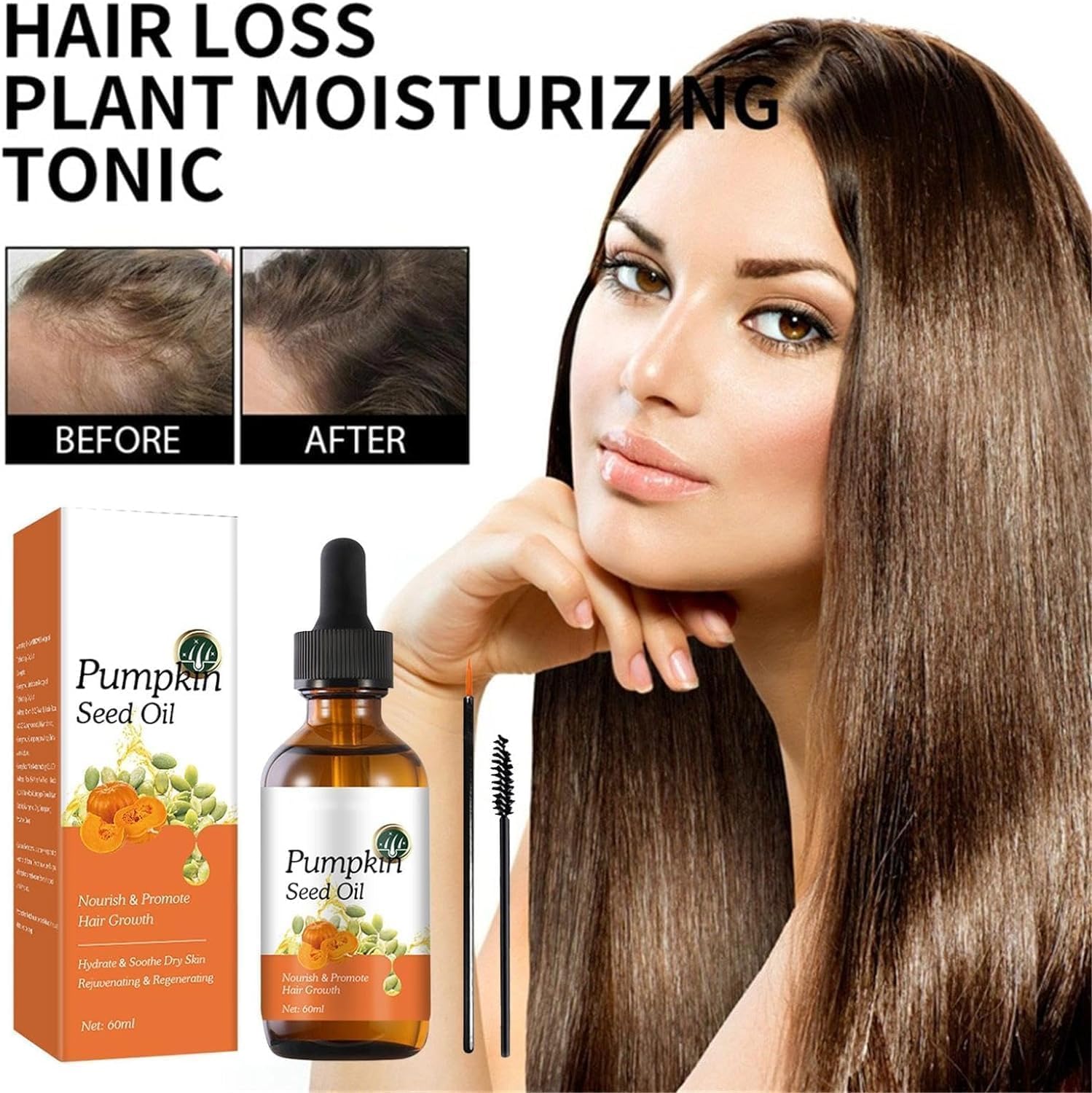 Organic Cold Pressed Pumpkin Seed Oil 60ml - Moisturizes Skin, Scalp, Eyebrows, Eyelashes, Face, and Body - Hair Oil for Dry, Damaged Hair