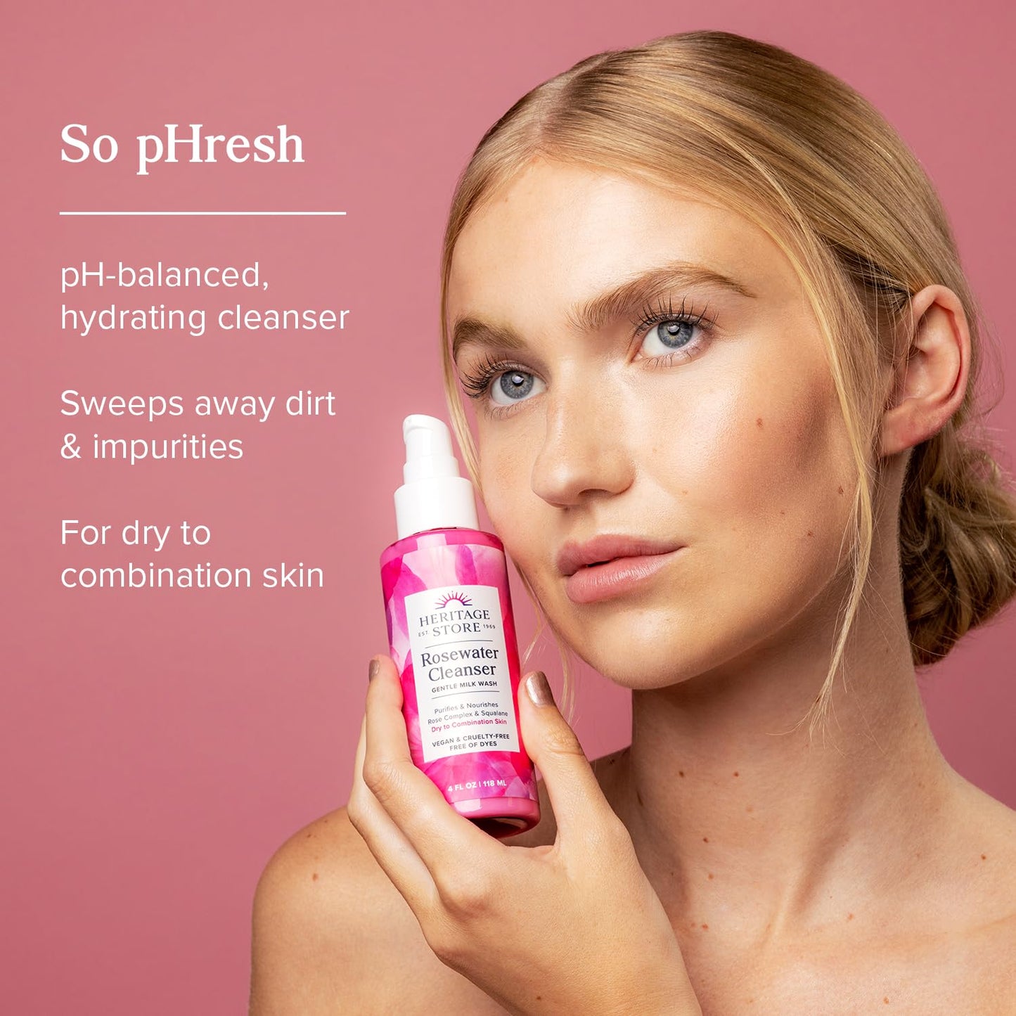 Heritage Store Limpiador de agua de rosas, lavado de leche equilibrado con pH | purifica y nutre | piel seca a mixta | Vegano | 4 oz