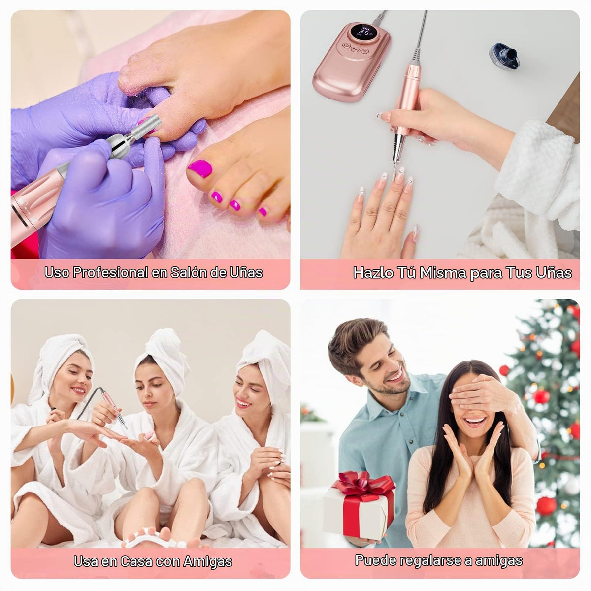 Taladro de Uñas Recargable Portátil 35000 RPM con Lima E y Brocas para Manicura y Pedicura