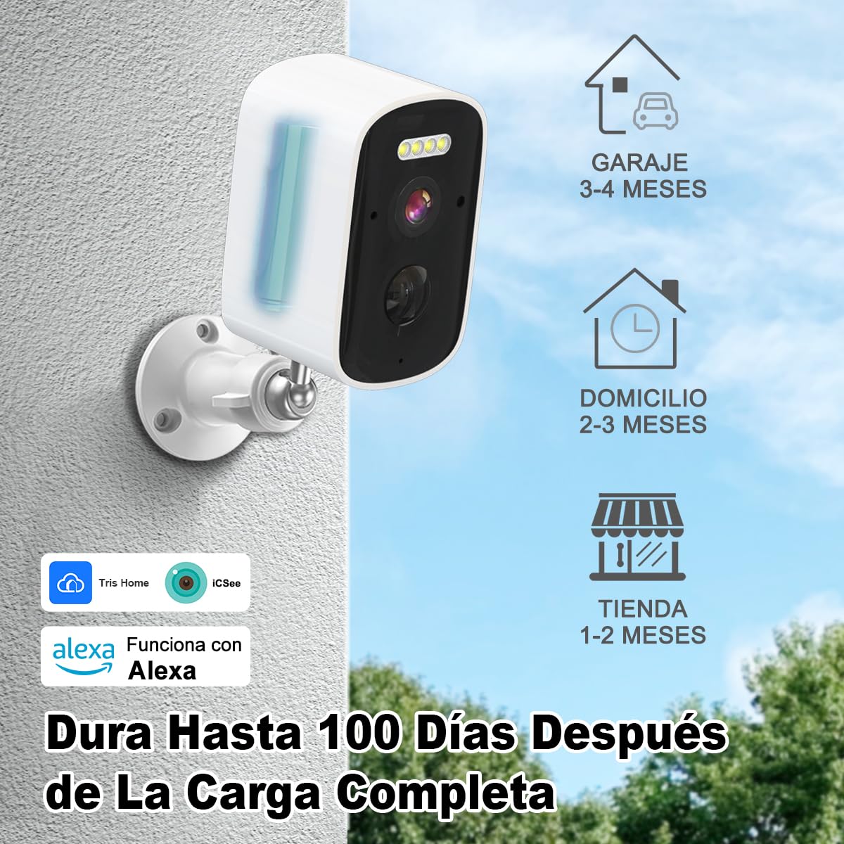 Cámara de Seguridad EASYTAO D21 Alexa 2.5K Recargable Impermeable Visión Nocturna Exteriores