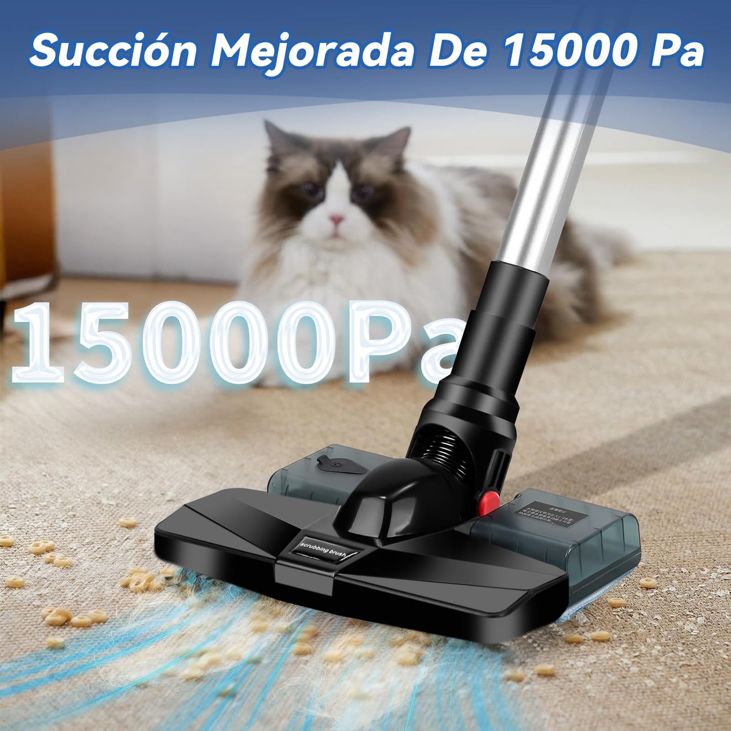 Aspiradora Inalámbrica,15000Pa Aspiradora Vertical 5 en 1 con Depósito de Agua,Filtro HEPA,Aspiradora de Mano con Luz LED,Batería de 3*2000 mAh,Apta para Todo Tipo de Suelos,Pelos de Mascotas,Sofá