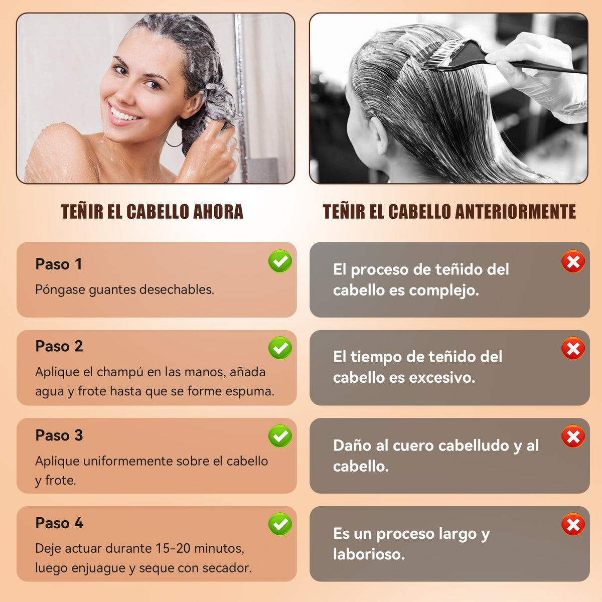 Café Hair Dye Shampoo, Shampoo Hair Dye, Champú Tinte Instantáneo 4 En 1, champu tinte, Suave y delicado, Cobertura de Canas, larga duración, Adecuado Para HombresY mujeres(Café)