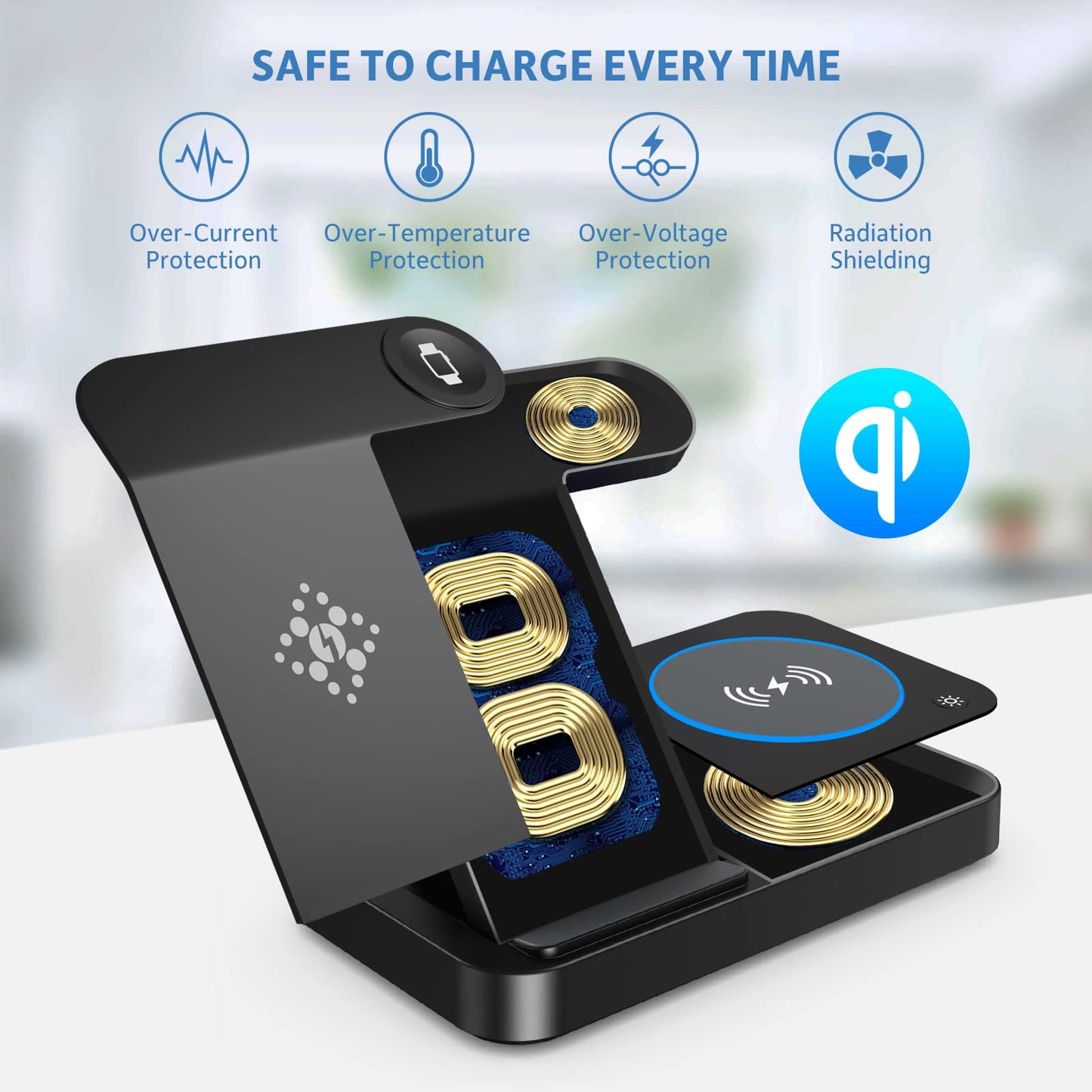 Carga Inalámbrico, 4 en 1 Estación de Carga Inalámbrico con 18W Qi Carga para iPhone 16/15/14/13/12/11,Samsung, Huawei, Airpods 3/2/Pro,Cargador Magnético de Reloj para Apple Watch 9/8/7/6/5/4/3/Ultra