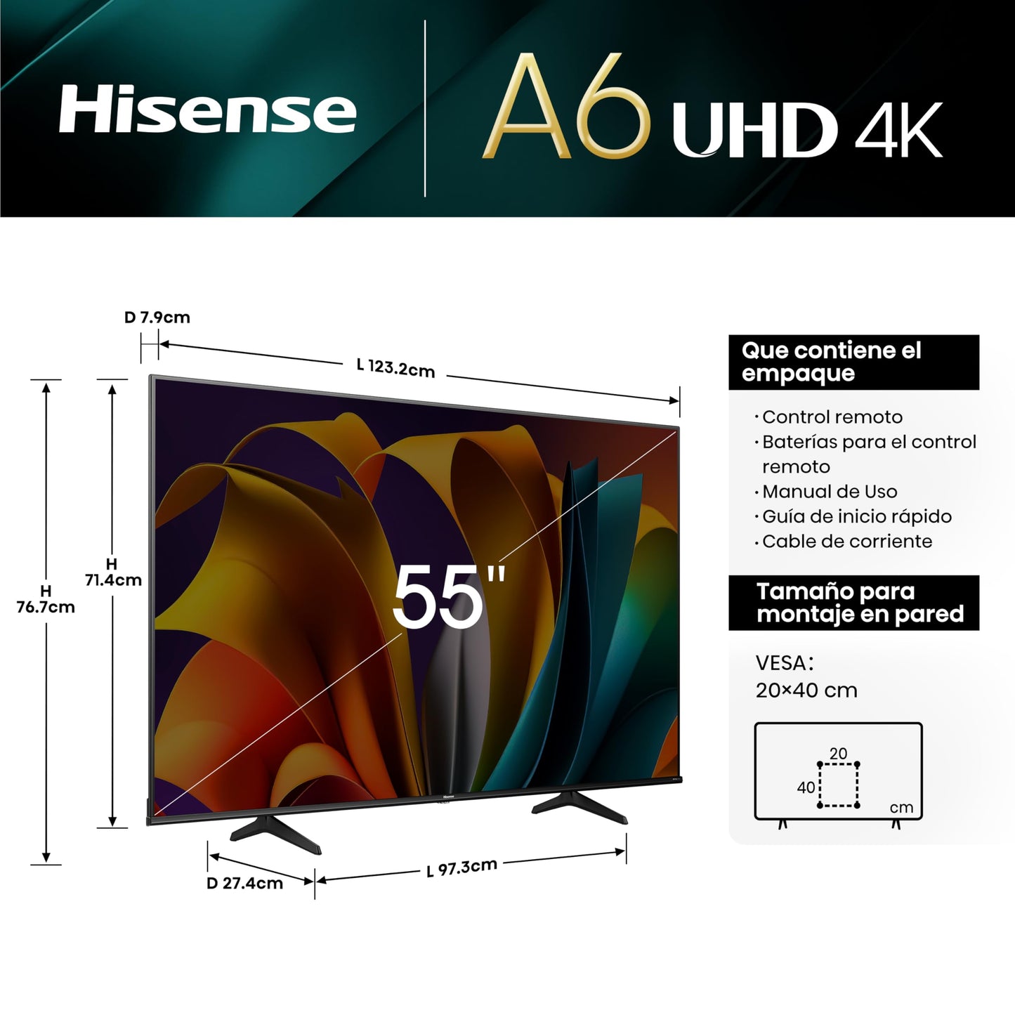 Hisense Television A6N Pantalla 55 Pulgadas, Smart Google TV UHD 4K,Control Remoto por Voz con Alexa, Dolby Vision, Amplia Gama de Colores, Modo de Juego Plus, ALLM,mira TV en Vivo sin Cable