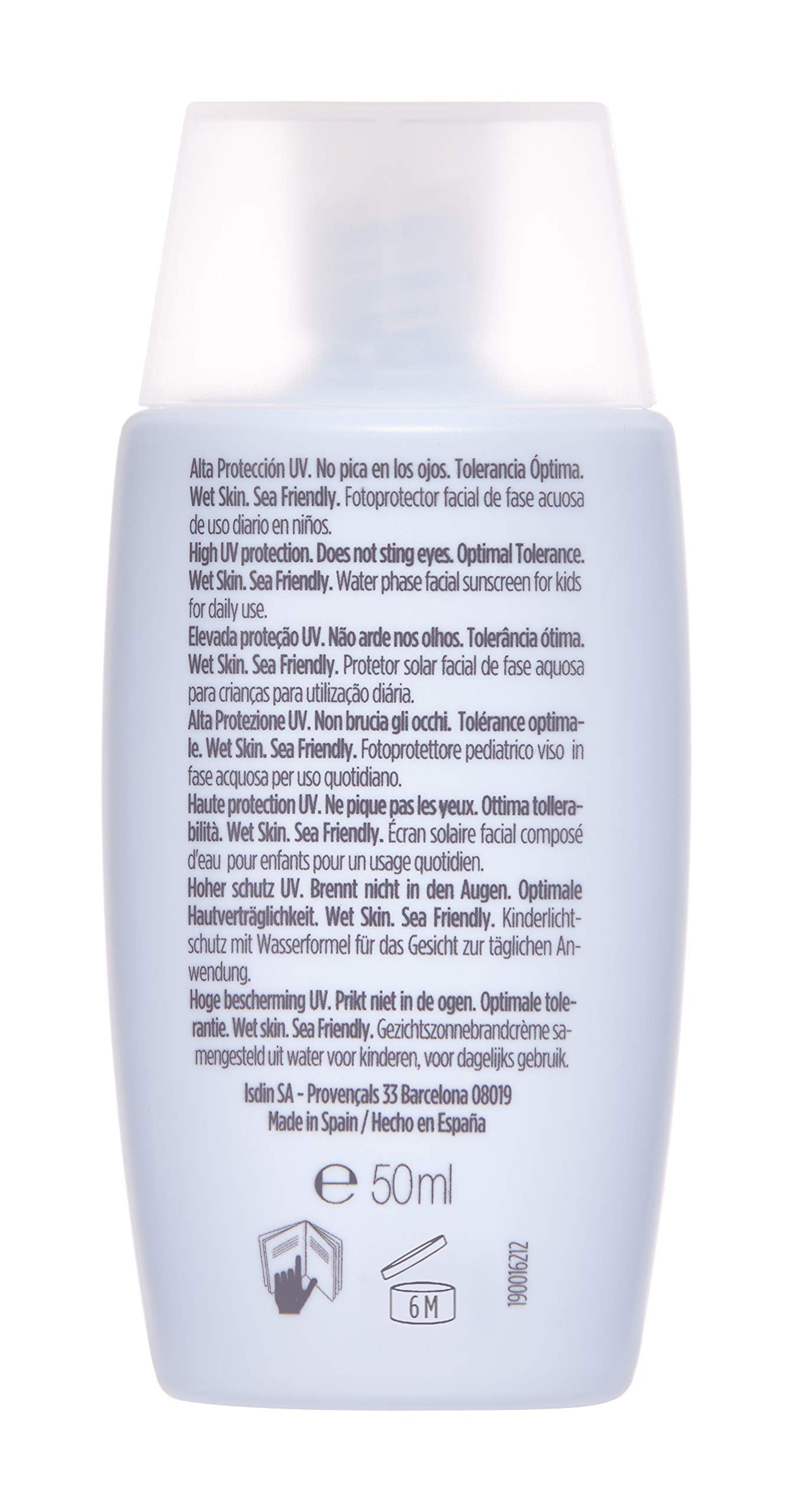 ISDIN fotoprotector fusion water pediatrics spf 50, protector solar facial para ninos, textura ultraligera, no irrita los ojos, 50ml