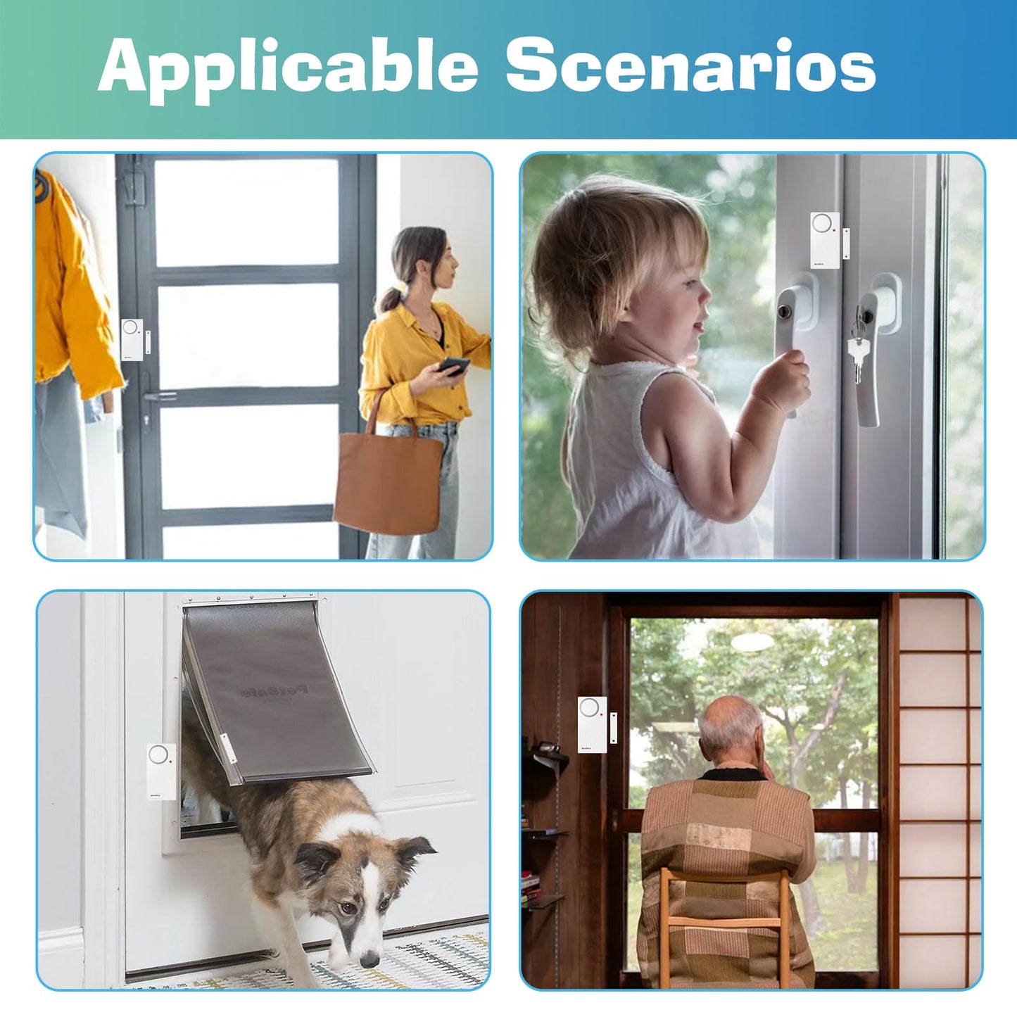 HENDUN - Alarmas de puerta cuando se abren con mando a distancia, campanas de puerta, sensor de seguridad de puerta para seguridad de niños (paquete de 2)