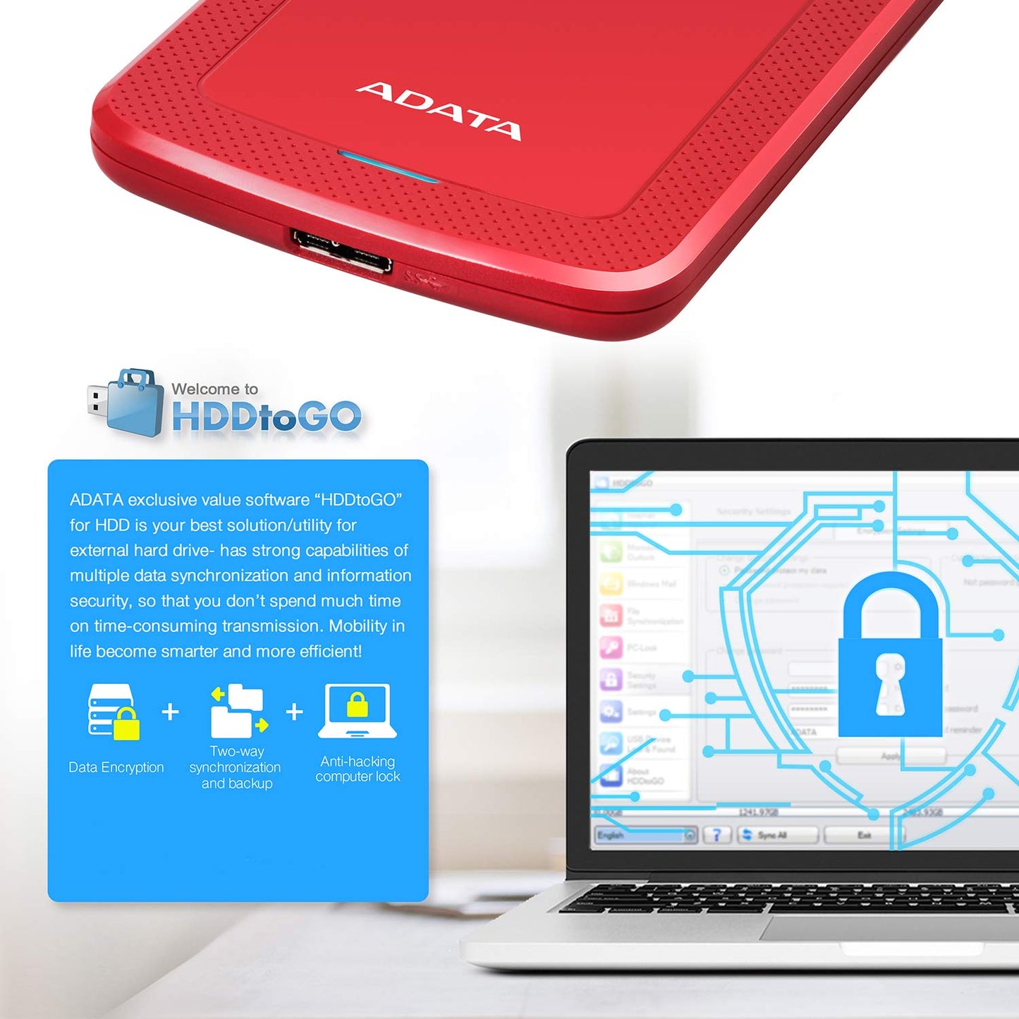 Disco Duro Externo ADATA Rojo Ultra Delgado HDD 1 TB USB 3.1