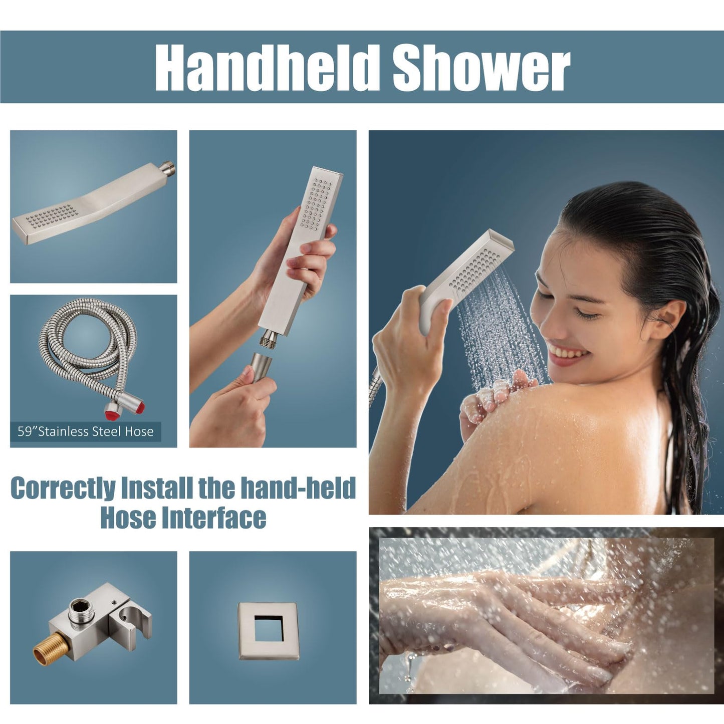 Aolemi - Juego de llave de ducha, sistema de ducha de lluvia con rociador de mano, válvula de baño y kit de molduras de ducha incluido níquel cepillado de 12 pulgadas para montaje en pared