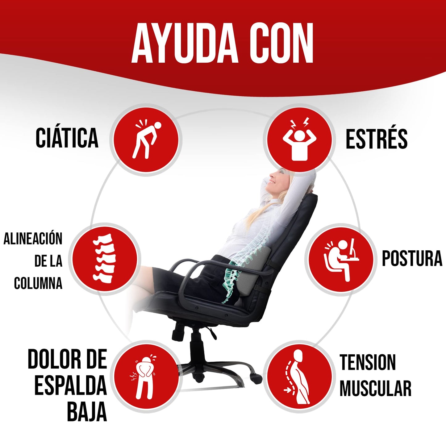 FORTEM Cojín Lumbar de Silla de Oficina, Almohada de Apoyo Lumbar, Cojín Lumbar para Silla de Escritorio, Almohada Viscoelástica para la Espalda, Funda Lavable (Gris Malla)
