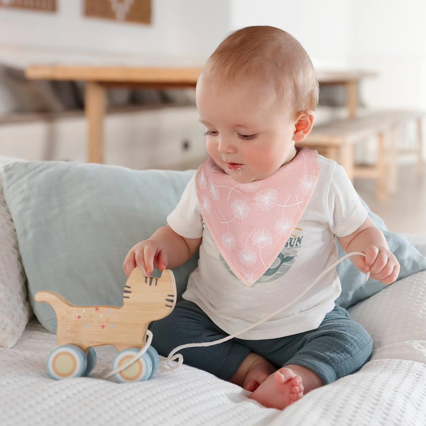 Baberos Impermeables Termichy Rosa Claro para Niño, 8 Piezas Algodón para Dentición y Alimentación