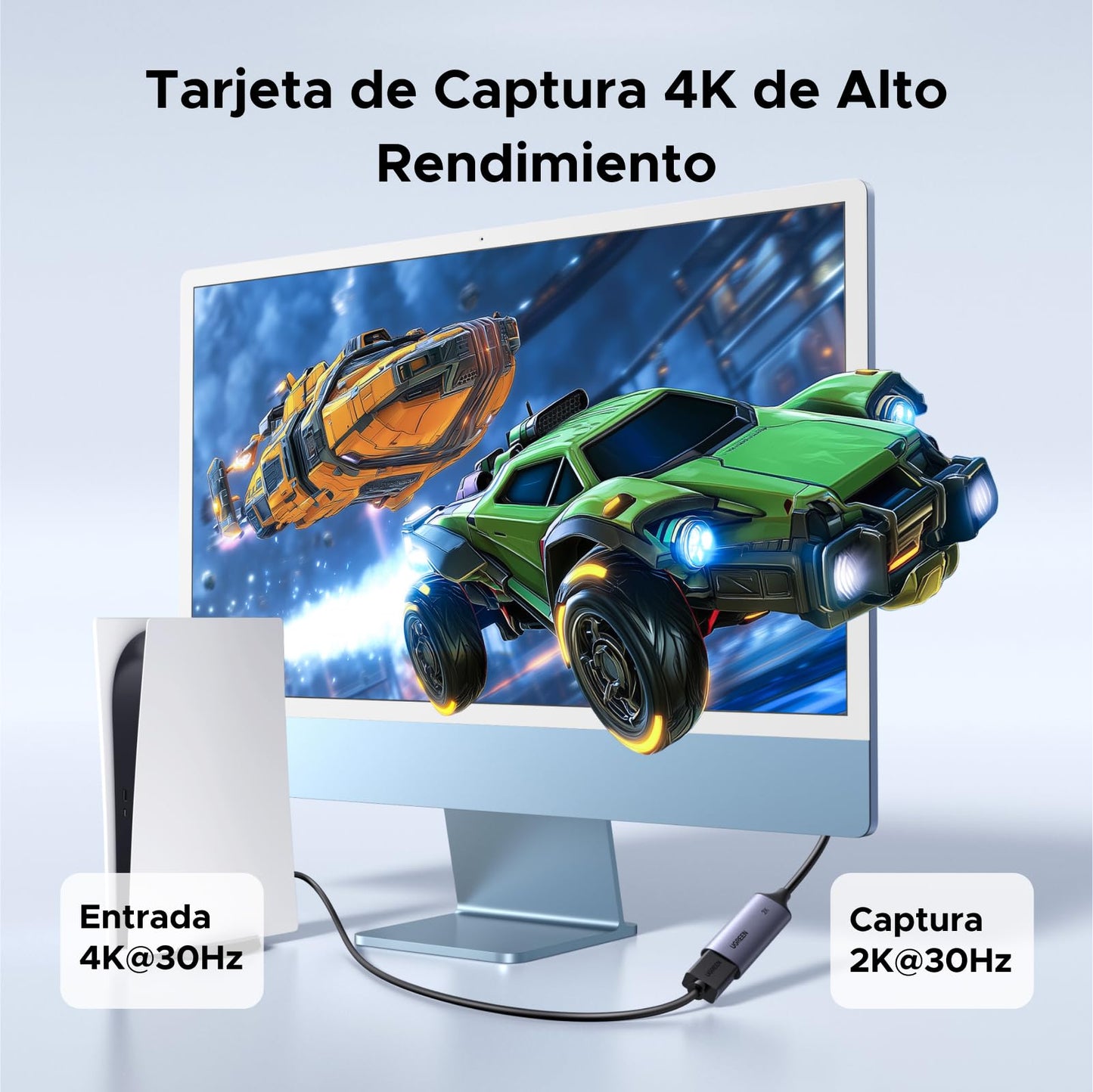 UGREEN 2K@30Hz Capturadora de Video, HDMI a USB 3.0 A y USB C, Entrada 4K@30Hz con Baja Latencia, Tarjeta de Captura de Video para Grabación de Juegos Compatible con Switch 2, PS5, Xbox, PC, Phone