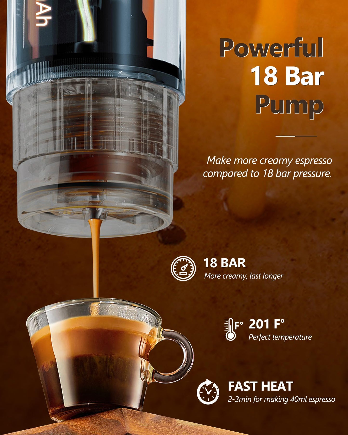 CONQUECO - Máquina de café expreso portátil de 12 V eléctrica pequeña máquina de viaje expresso – autocalentamiento, 8 tazas alimentadas con pilas compatible para cápsula Nespresso, para camping,