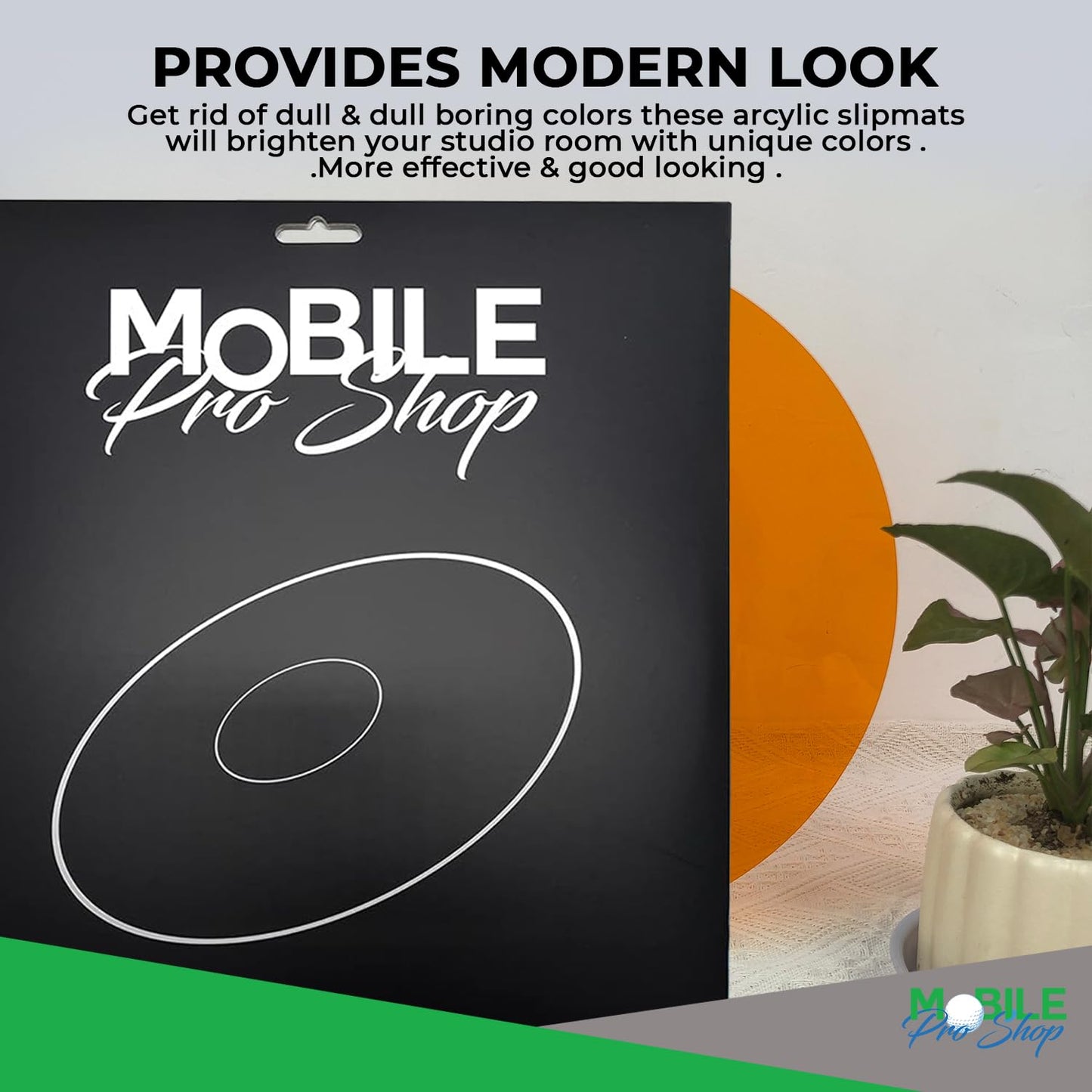 Mobile Pro Shop Turntable Acrylic Slipmat for Vinyl LP Record Players - 2.7mm thick Provides Tighter bass & improves sound quality - 12" Platter mat (Orange_lit)