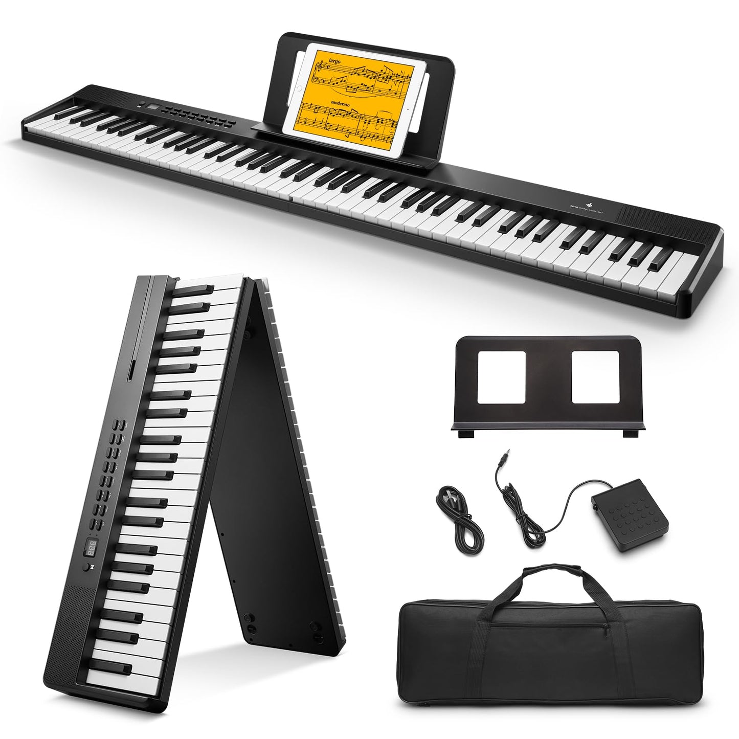 Donner DP-10 Teclado de Piano Portátil de 88 Teclas para Principiantes, Teclado de Piano Plegable Bluetooth con Teclado de Tamaño Completo de 88 Teclas, Acorde, Grabación, Paquete de Piano Digital