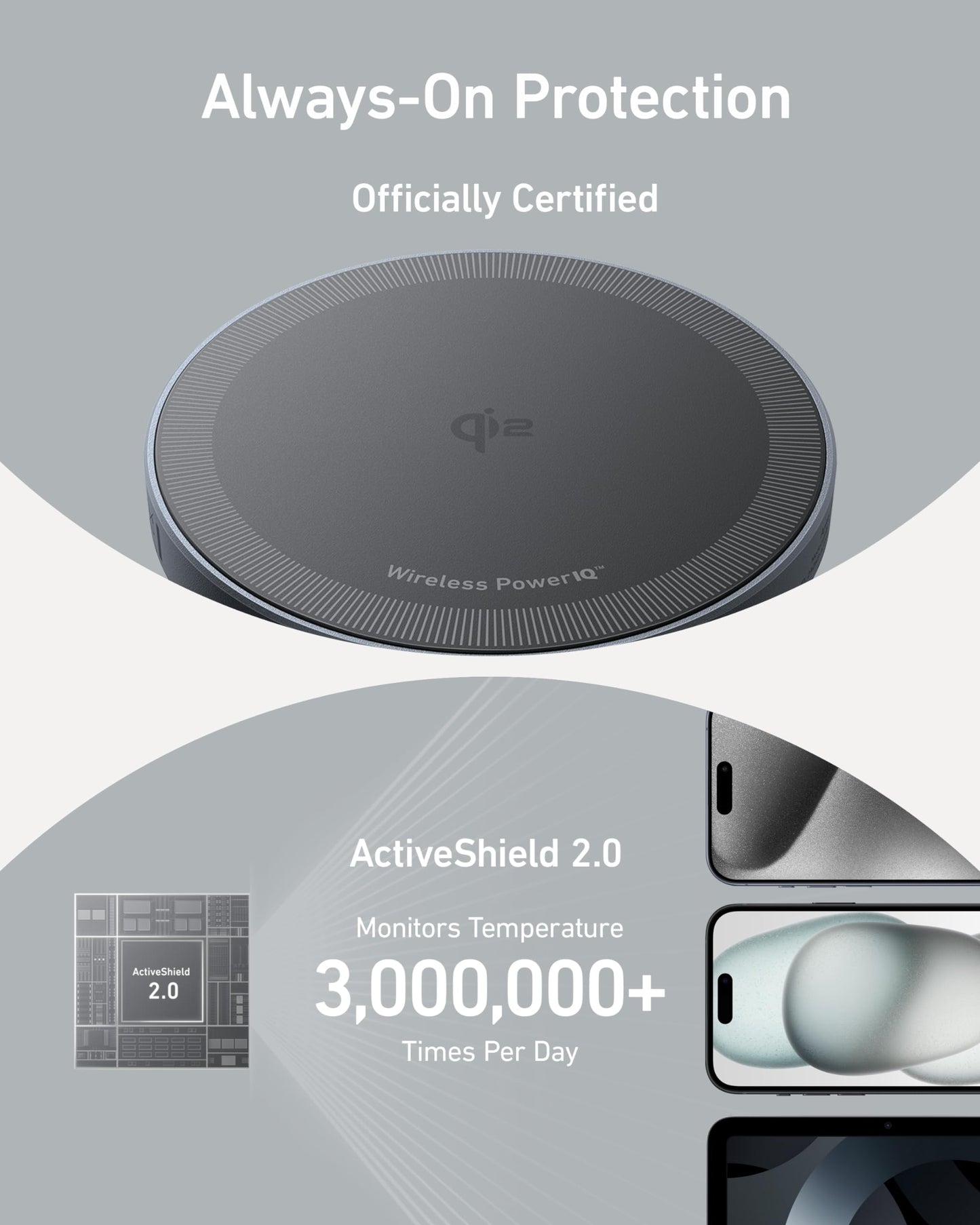 Anker MagGo Cargador Inalámbrico iphone,Base de Carga Inalámbrica y Magnética,Ultrarápida 15W Qi2 Certificado Compatible con MagSafe,para iPhone 15/15 Plus/15 Pro/15 Pro Max/14/13 Series (Sin Enchufe)