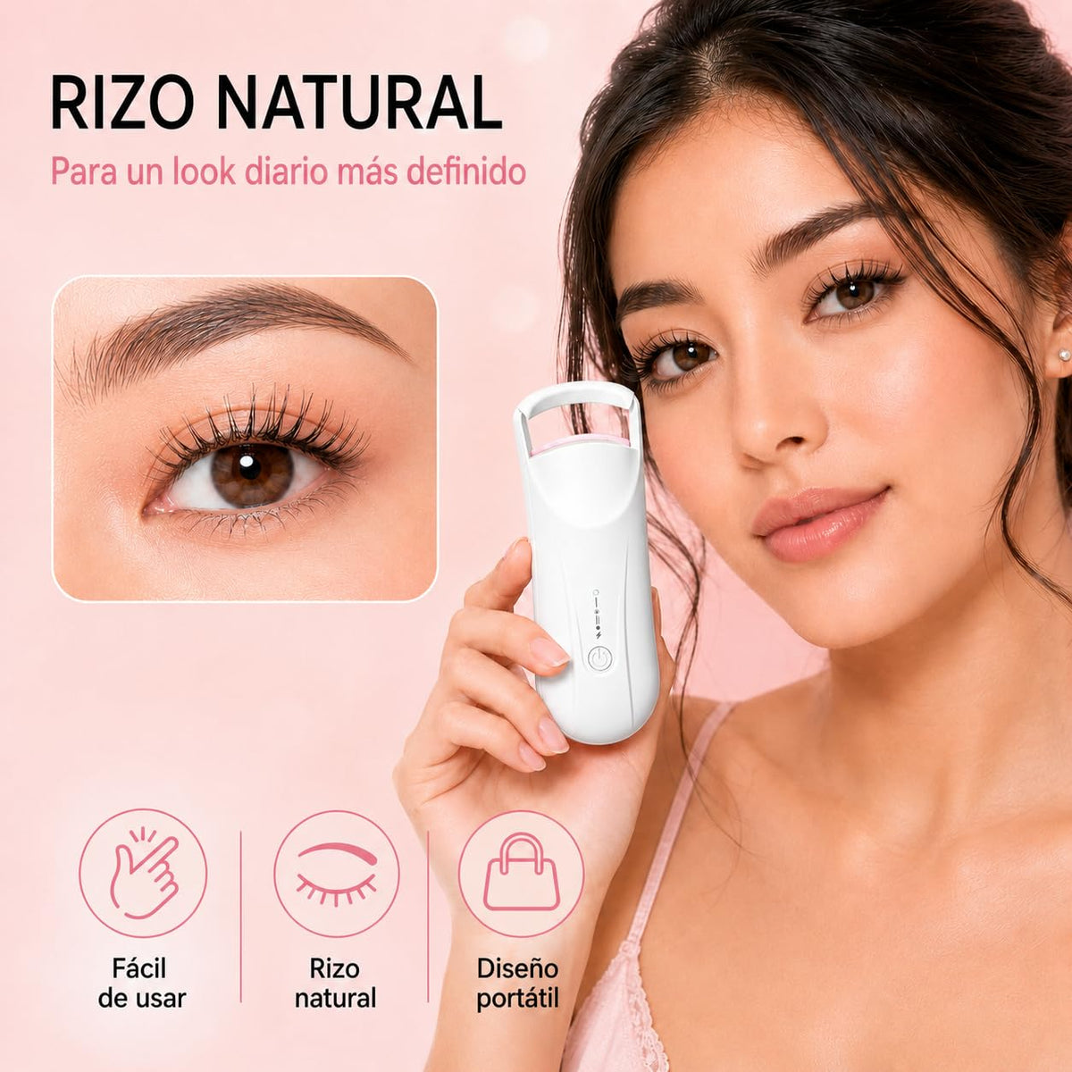 Rizador de Pestañas Eléctrico, Enchinador Térmico Recargable USB-C con 2 Niveles de Temperatura 65°C/85°C, Calentamiento Rápido y Curva 3D, Mini Rizador Portátil para Maquillaje